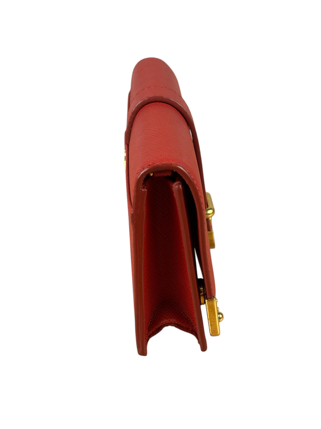 Prada Red Saffiano Leather Flap Wallet On Chain