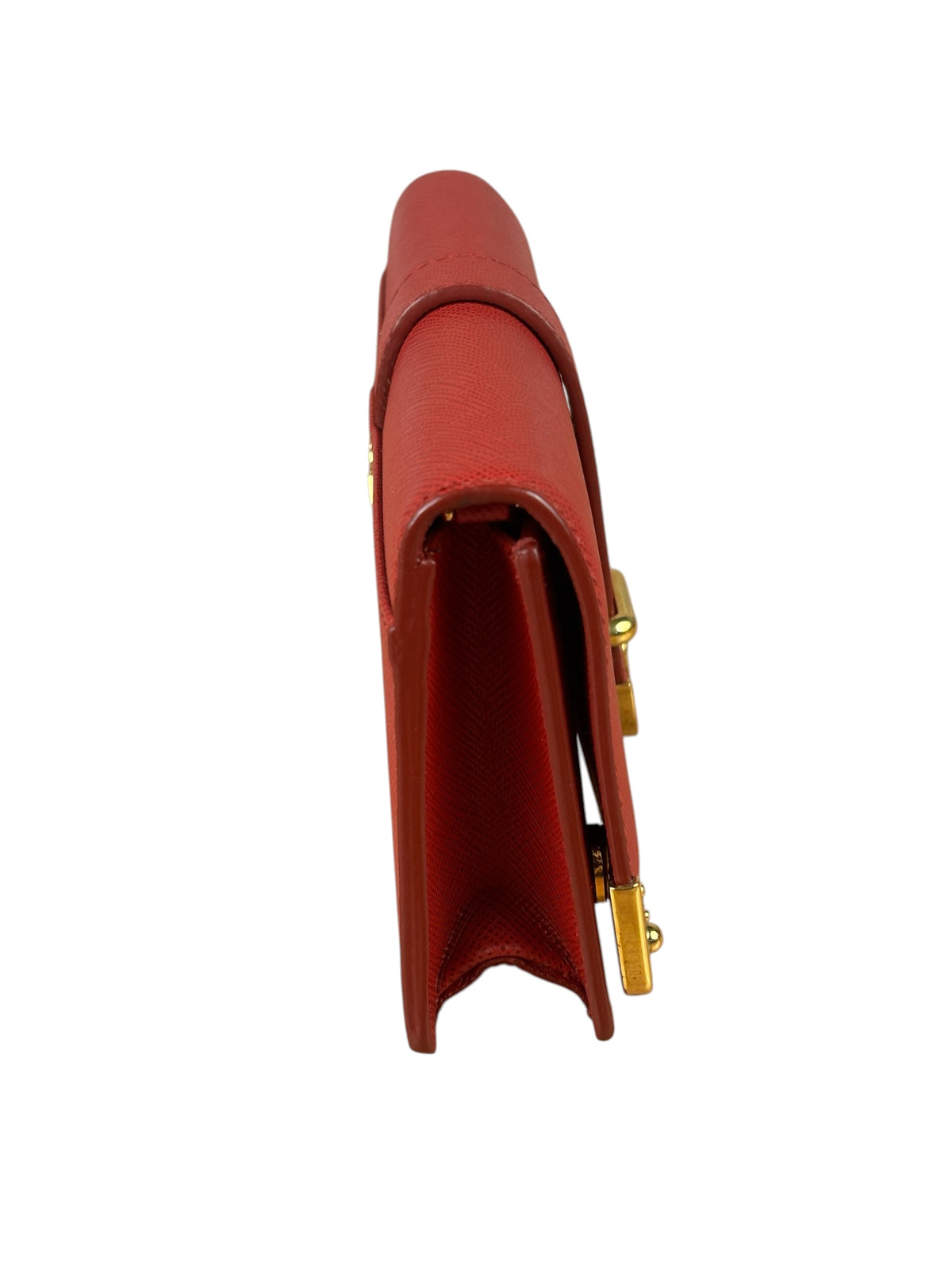 Prada Red Saffiano Leather Flap Wallet On Chain