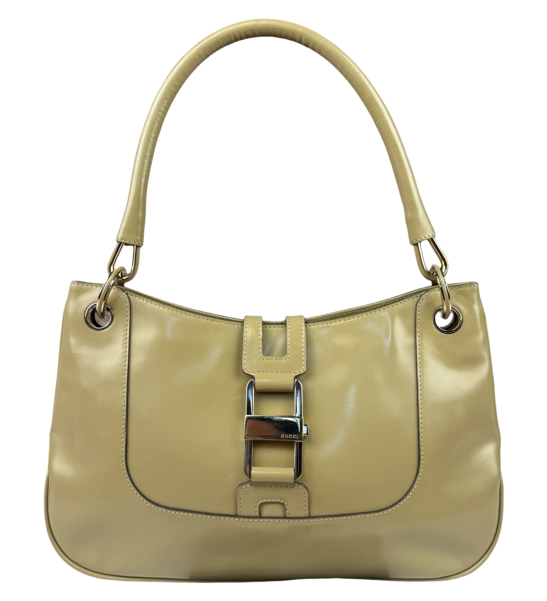 Gucci Vintage Beige Patent Leather Lady Lock Jackie Shoulder Bag