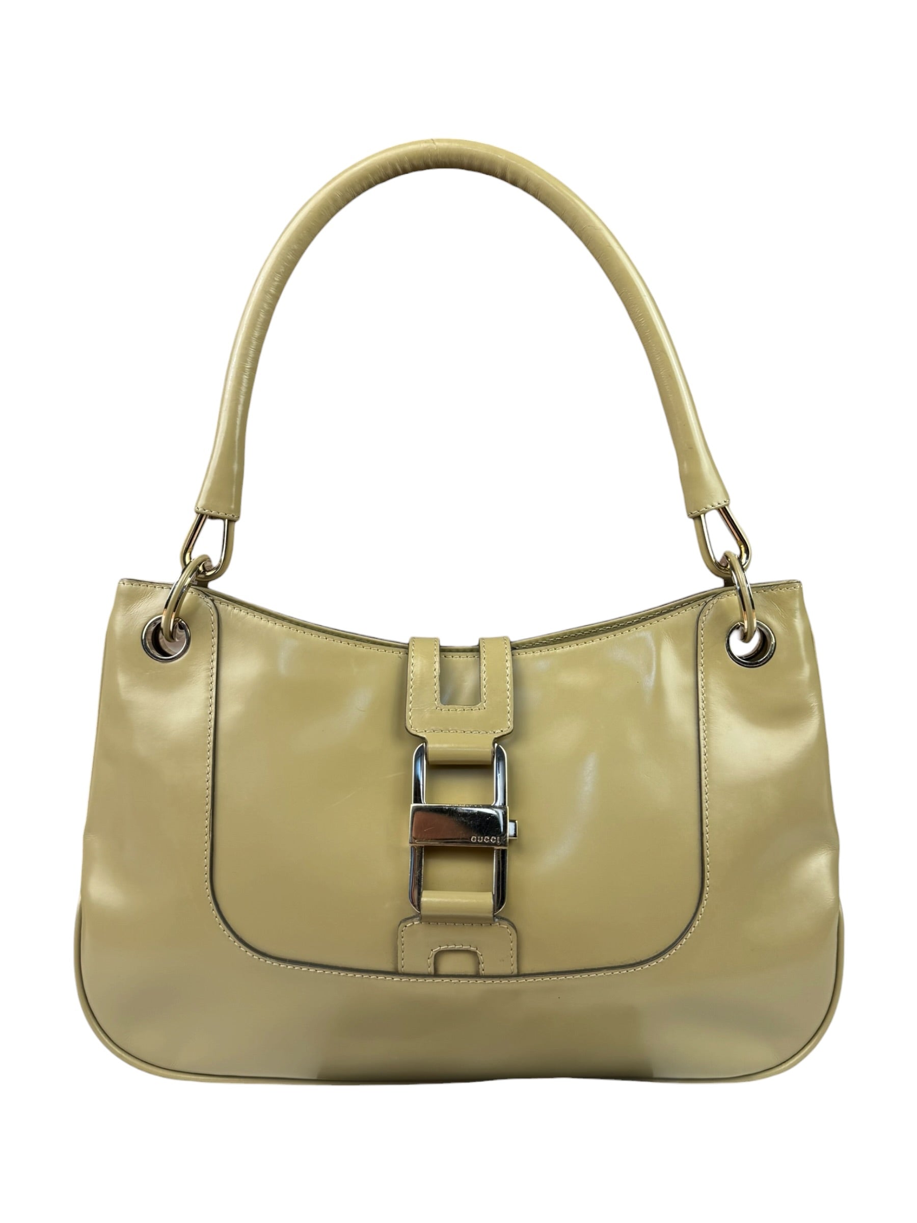 Gucci Vintage Beige Patent Leather Lady Lock Jackie Shoulder Bag