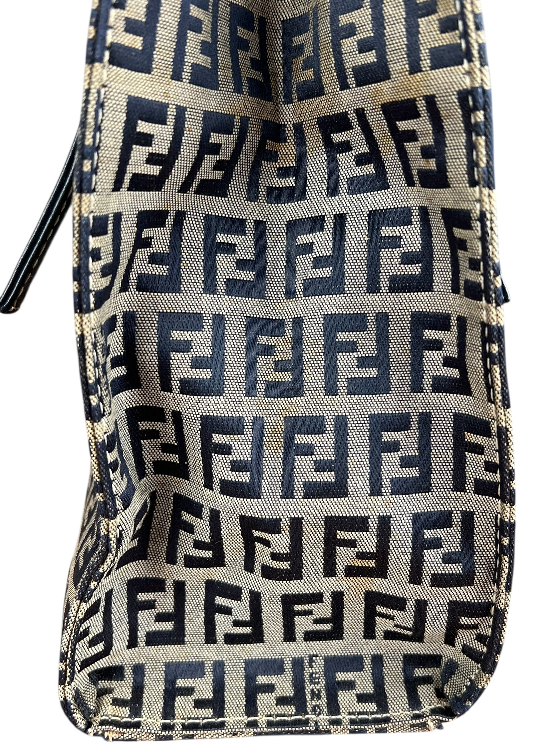 Fendi FF Buckle Navy Zucca Tote Handbag