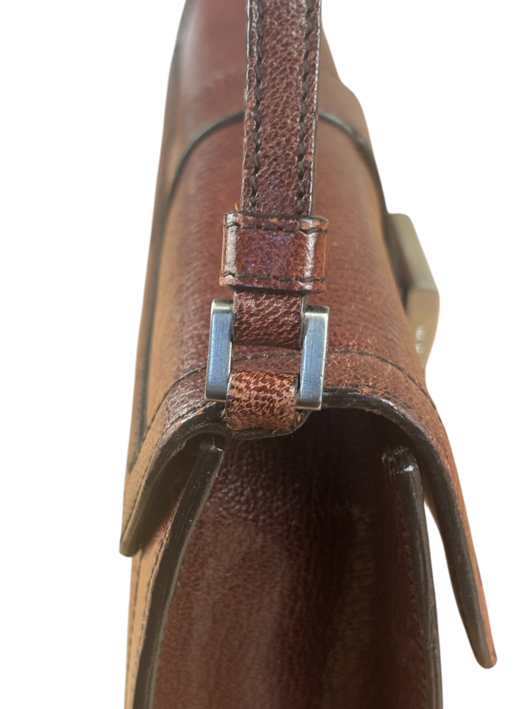 Prada Enameled Metal Triangle Brown Shoulder Bag