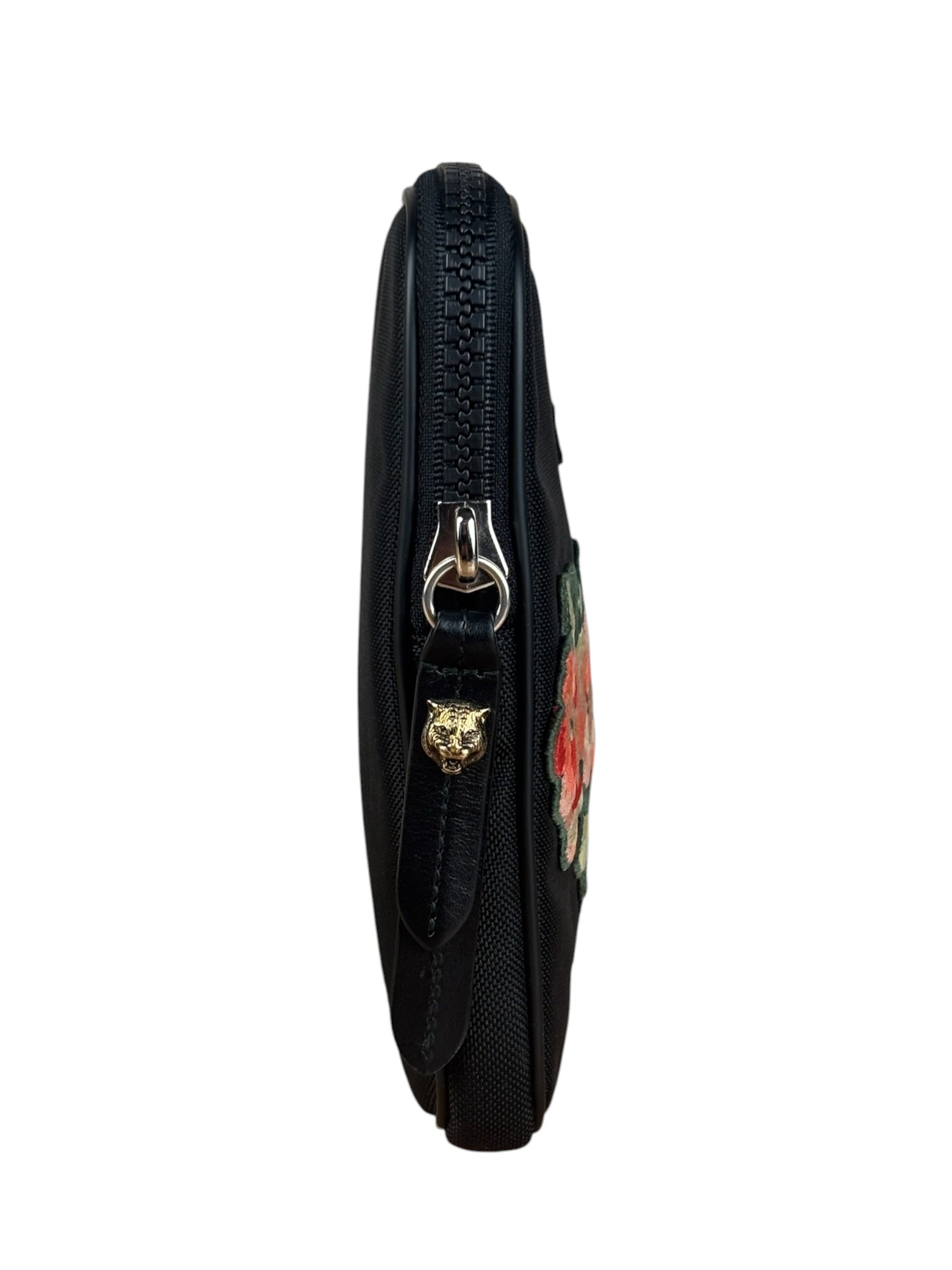 Gucci Black Nylon Butterfly Embroidered Zip Pouch