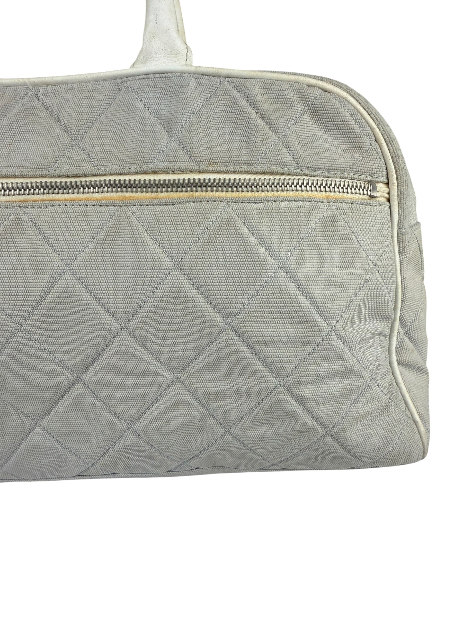 Chanel Vintage Grey Quilted Woven Sports Line Canvas Bowler Bag  2001