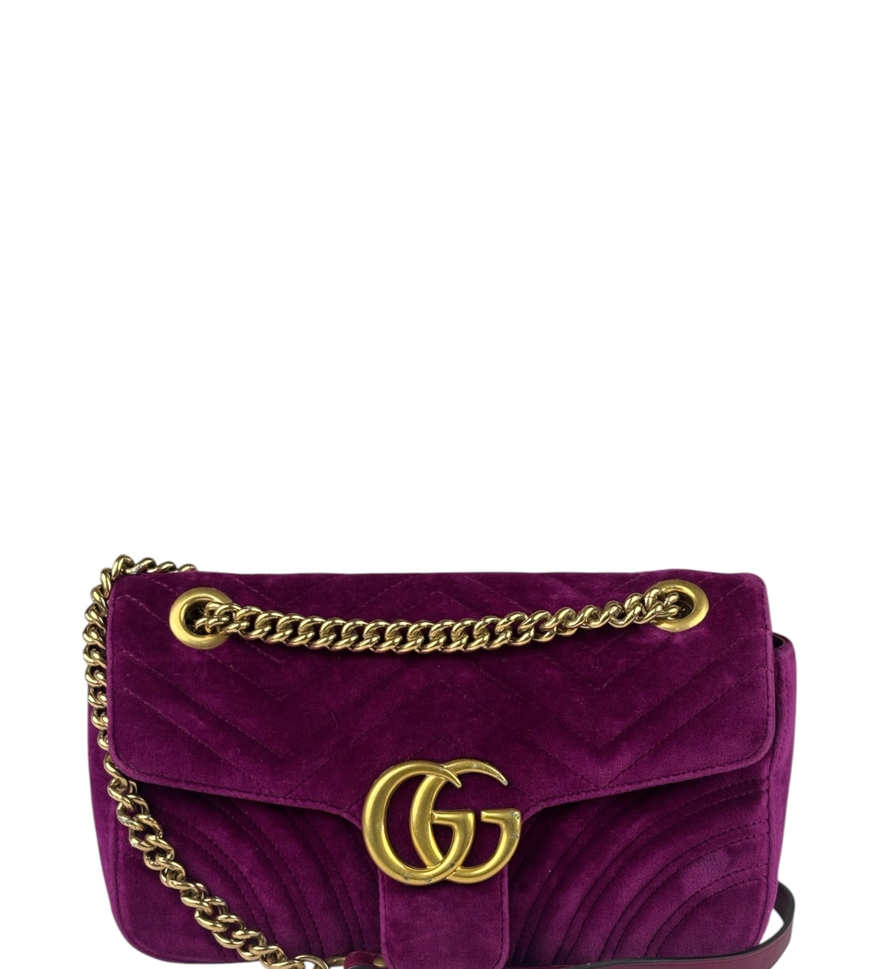 Gucci Magenta Velvet Marmont Matelasse Shoulder Bag