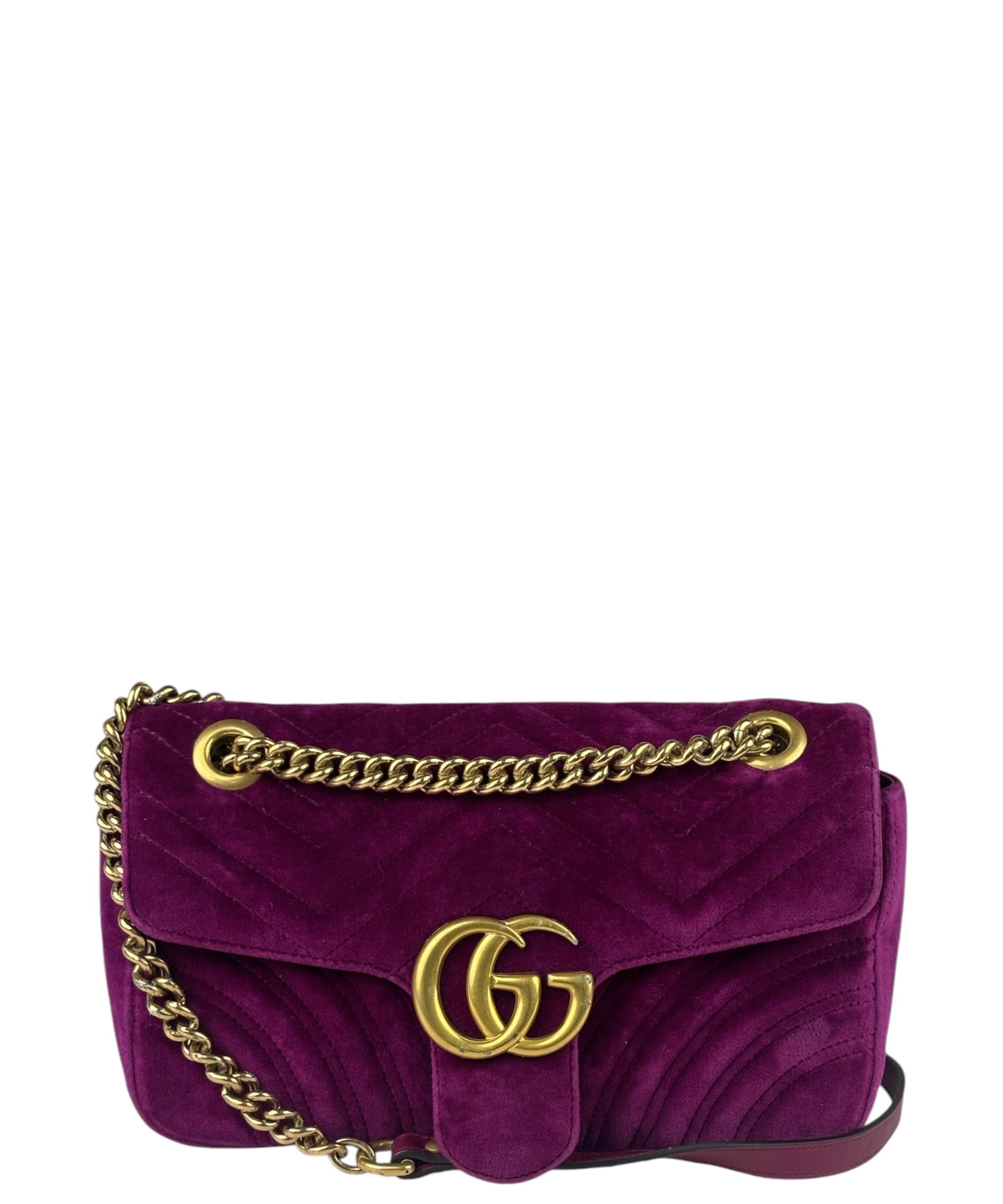 Gucci Magenta Velvet Marmont Matelasse Shoulder Bag