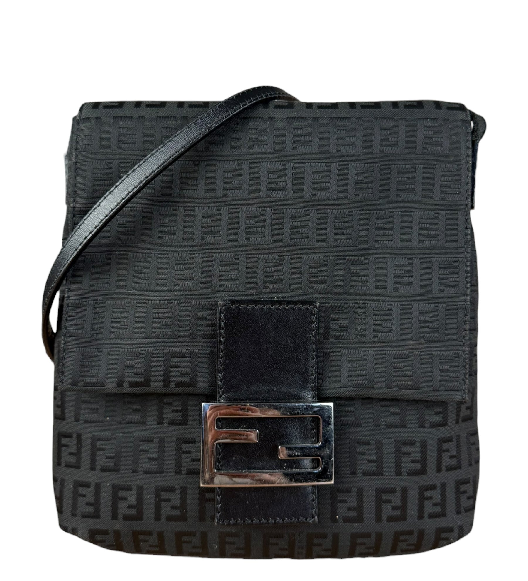 Fendi Black Zucchino Messenger Crossbody Bag