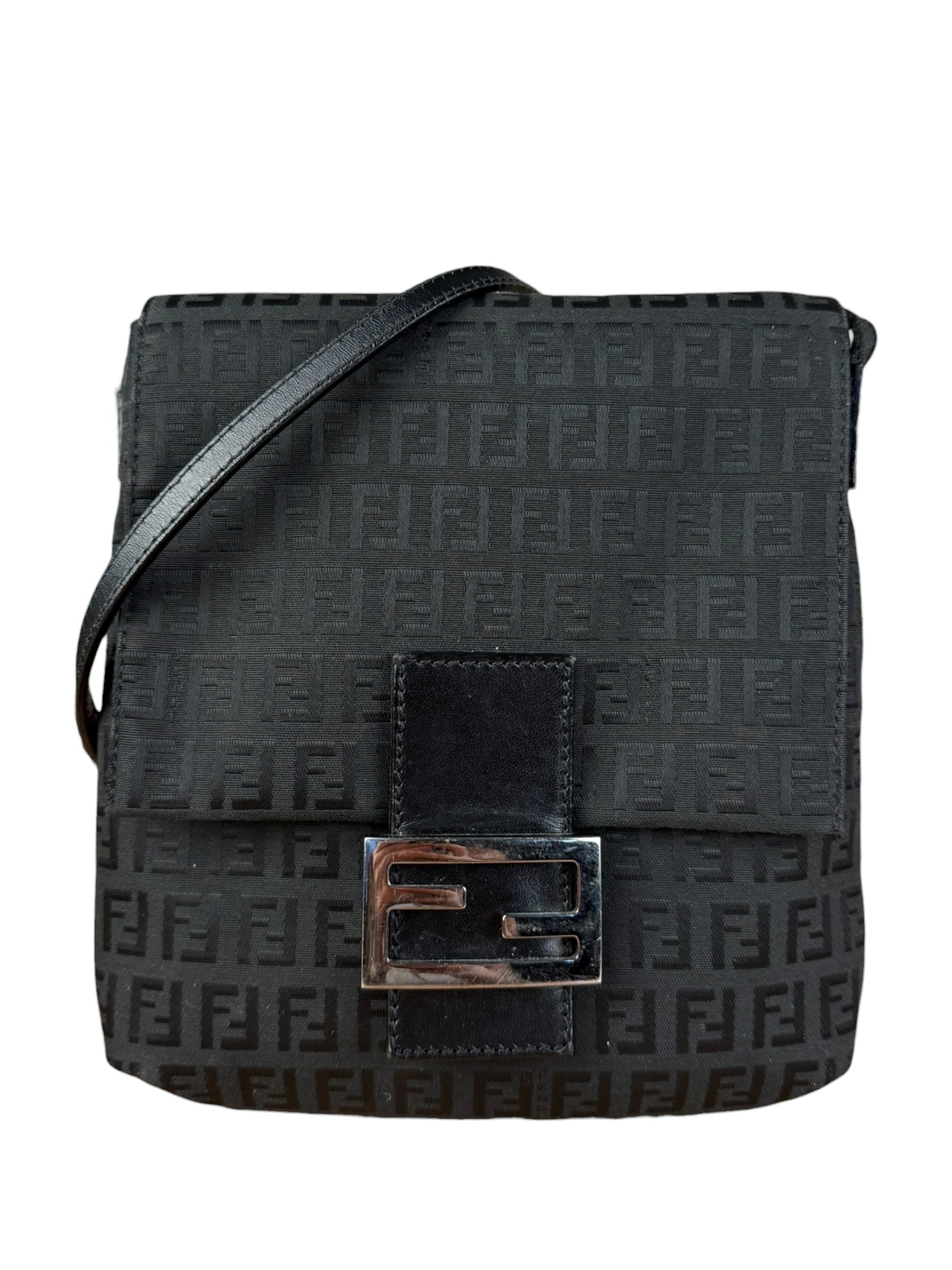 Fendi Black Zucchino Messenger Crossbody Bag