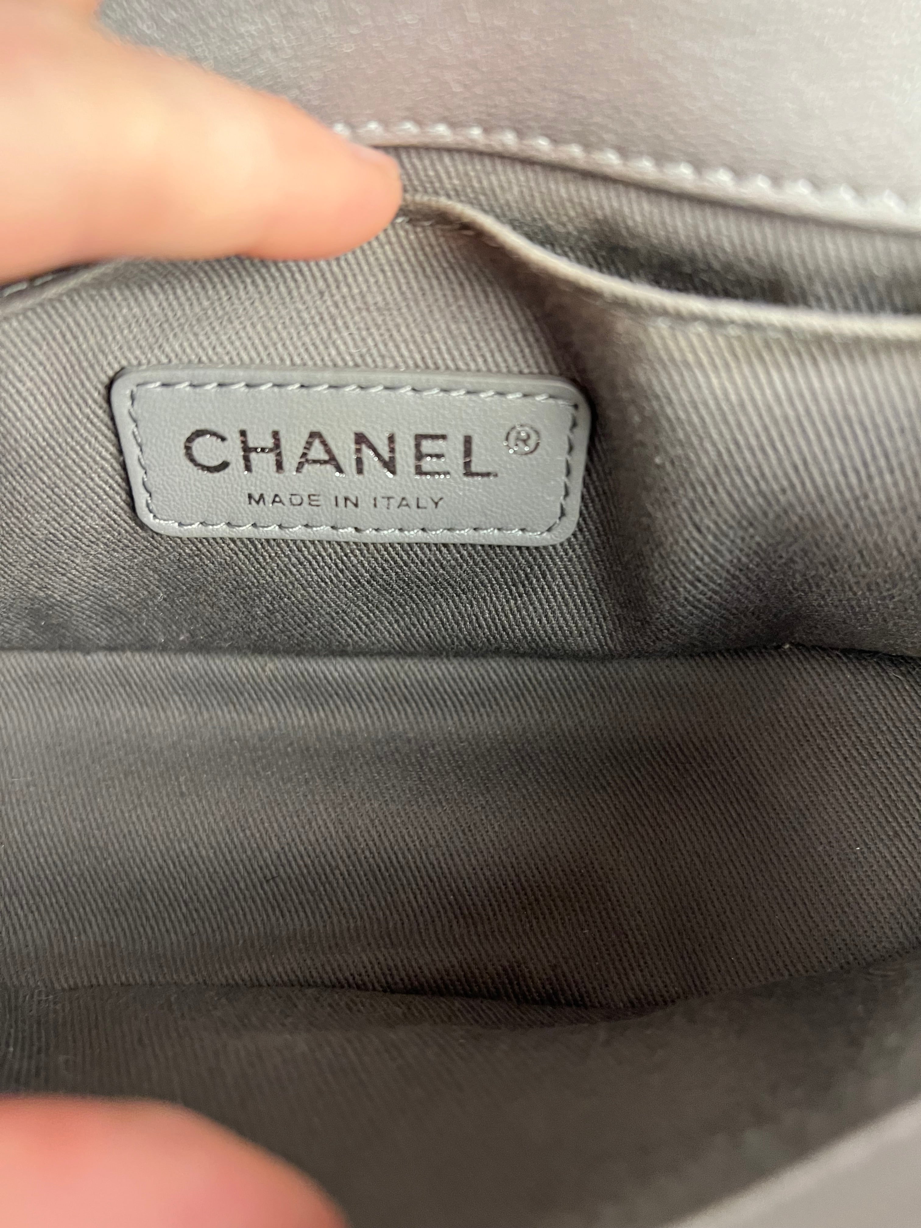Chanel CC Silver Lambskin Quilted Boy Bag Red Stingray 2012