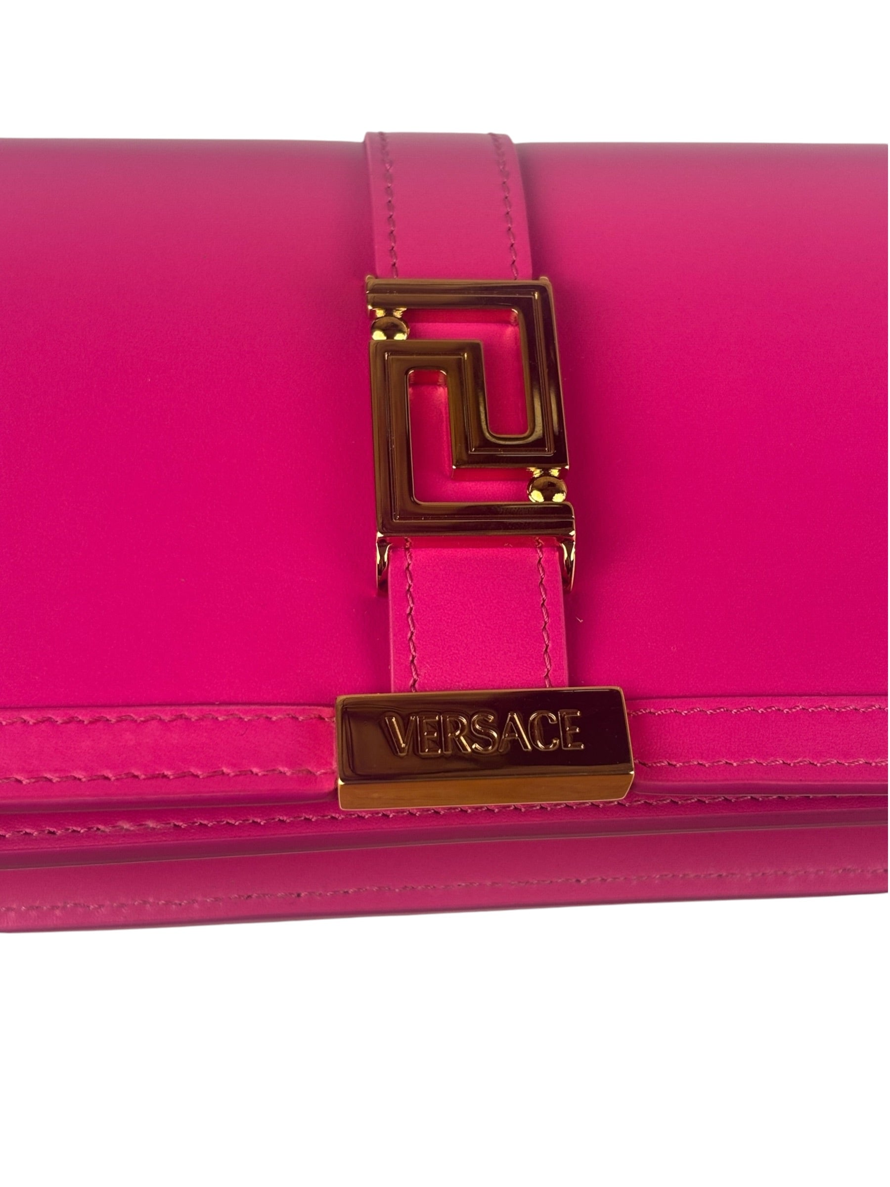Versace Pink Leather Greca Goddess Flap Wallet-On-Chain
