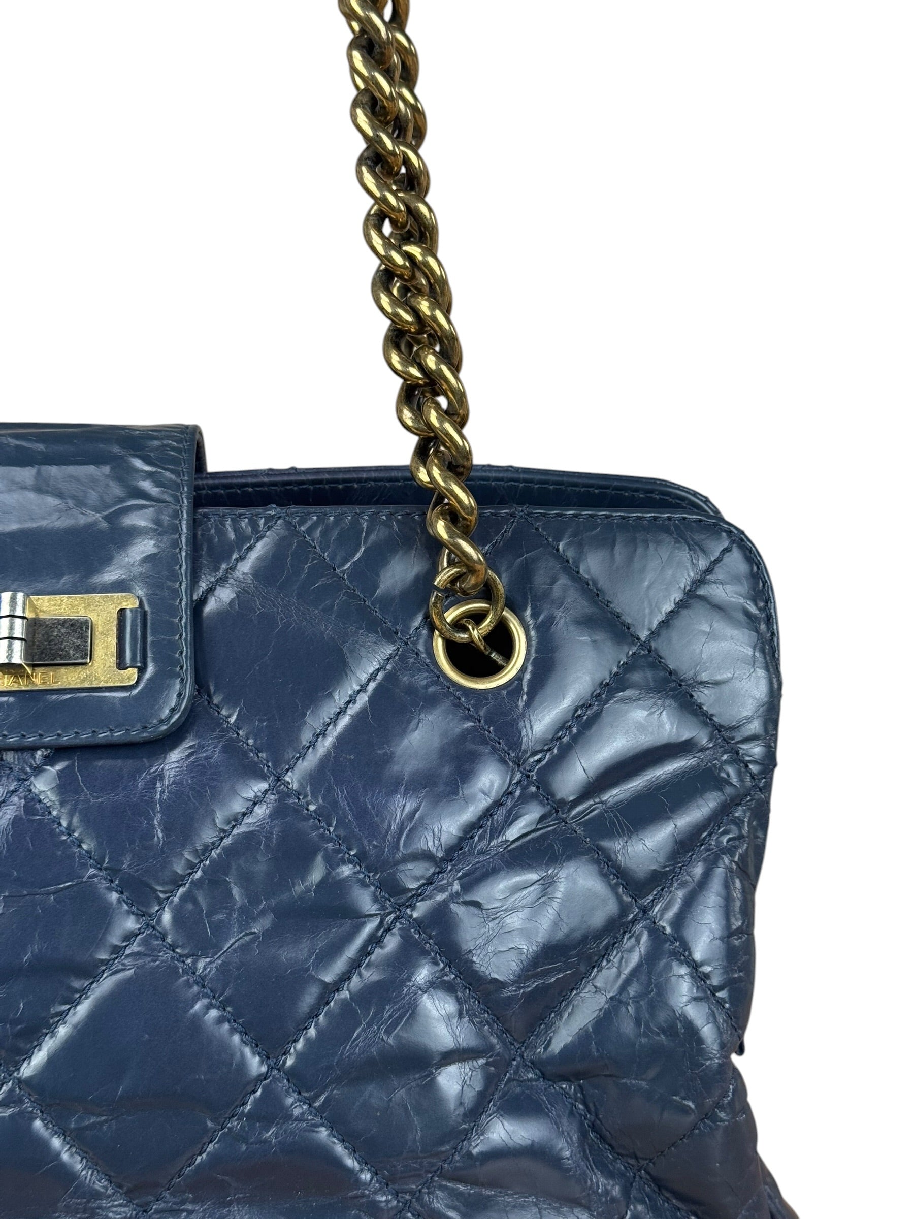 Chanel Blue Aged Quilted 2.55 Leather Chain Tote 2011