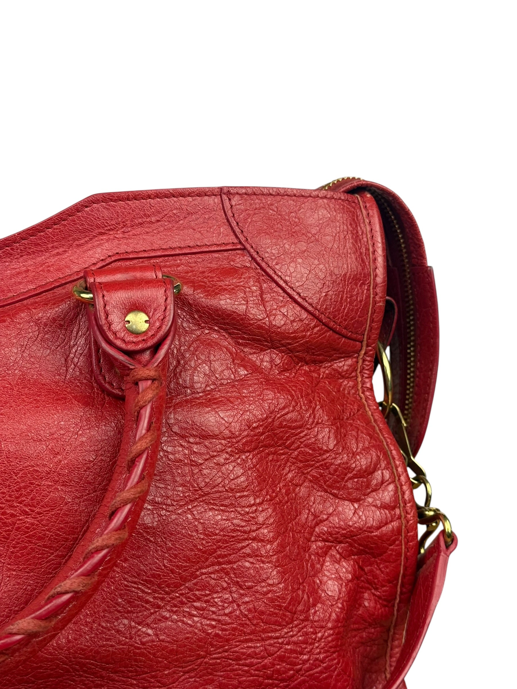 Balenciaga Red Leather Moto City Shoulder Bag Medium