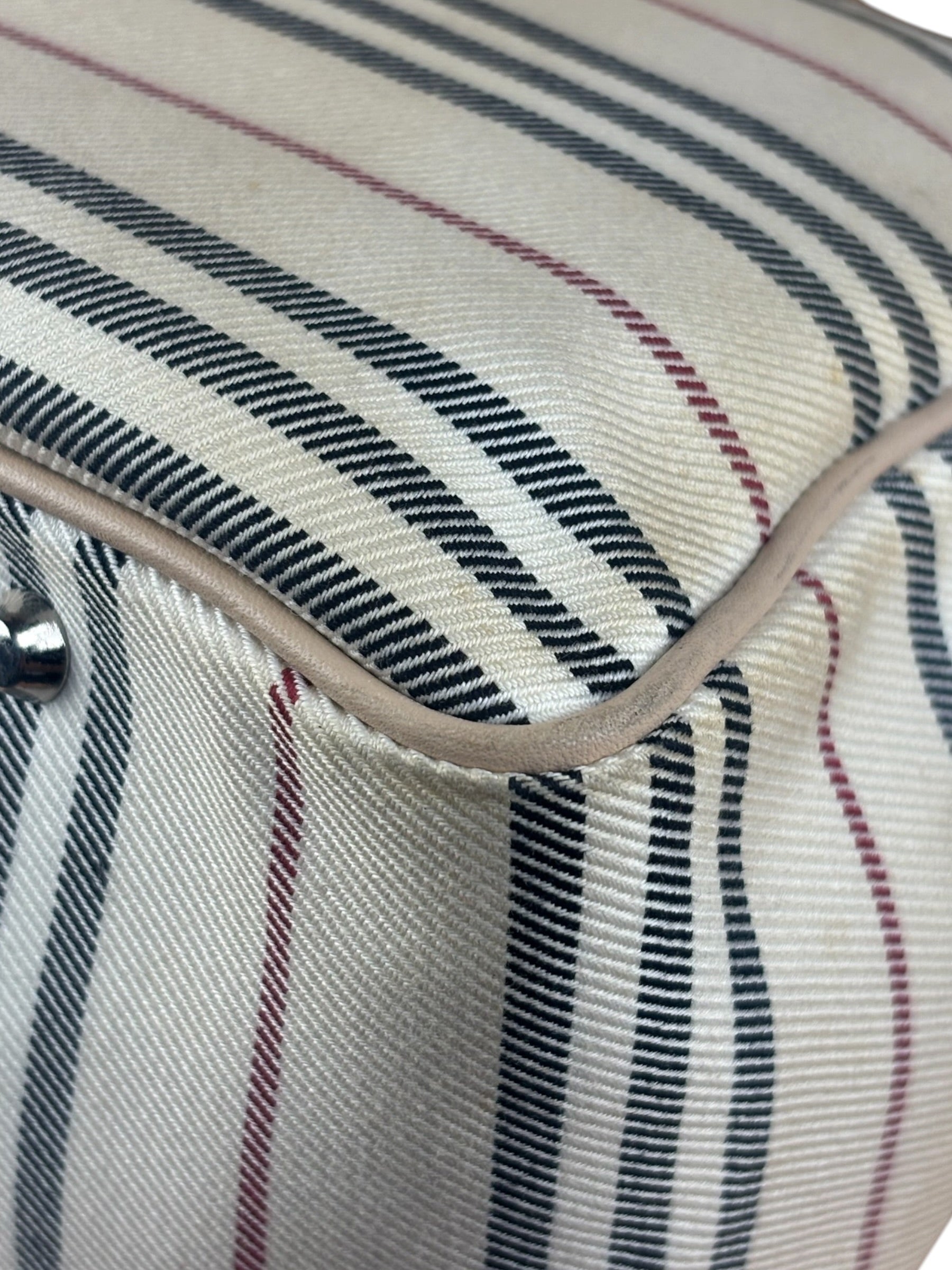 Burberry Multi-Color Leather Trim Striped Canvas Tote Bag