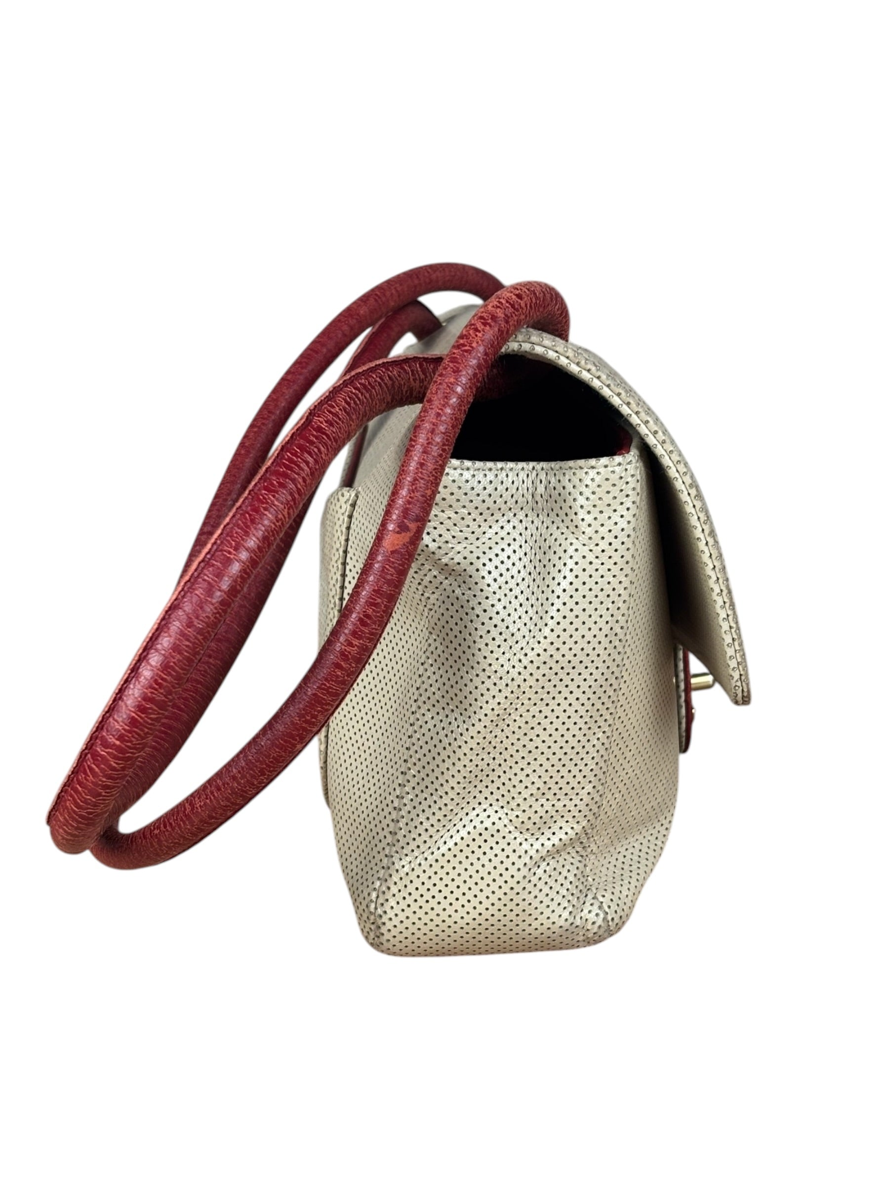 Chanel Beige Perforated Leather CC Flap Bag 2001