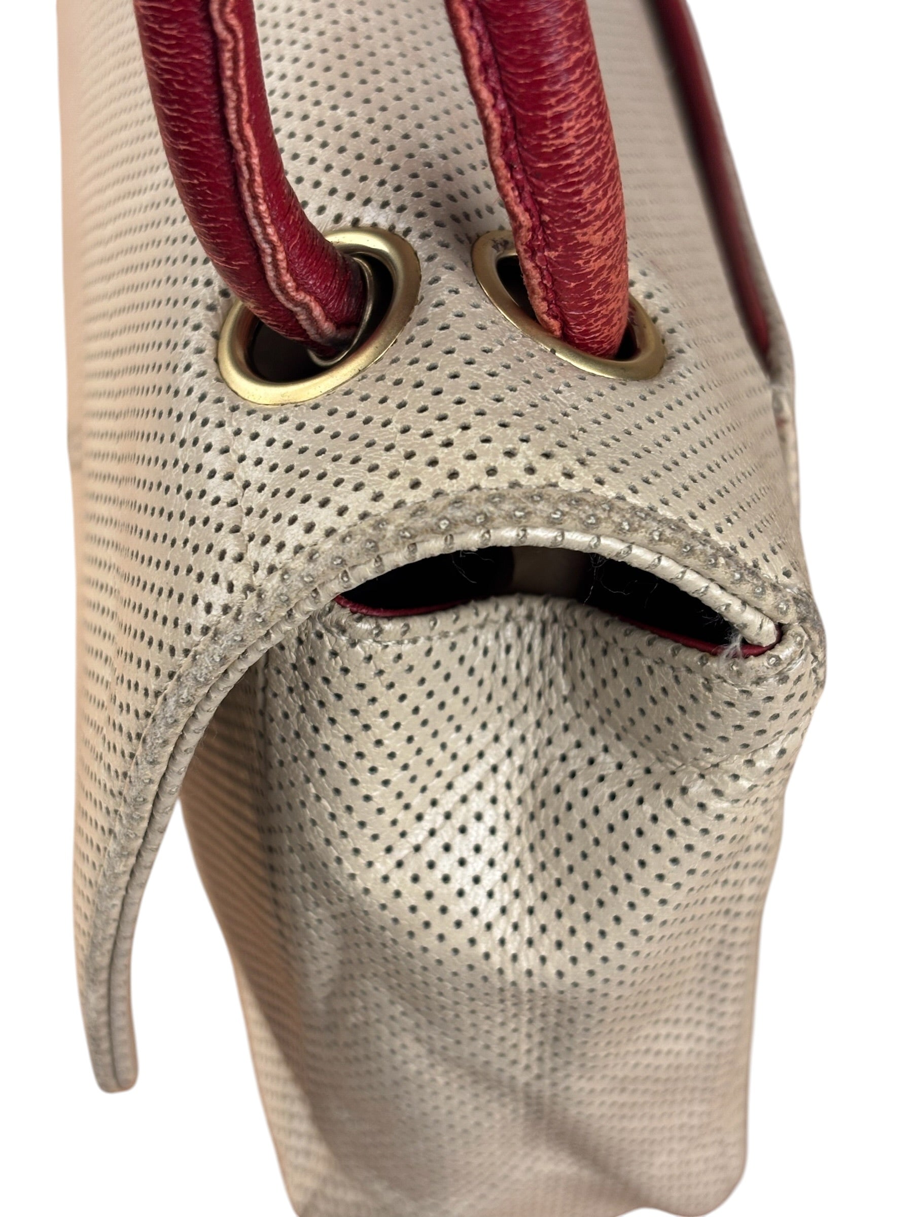 Chanel Beige Perforated Leather CC Flap Bag 2001