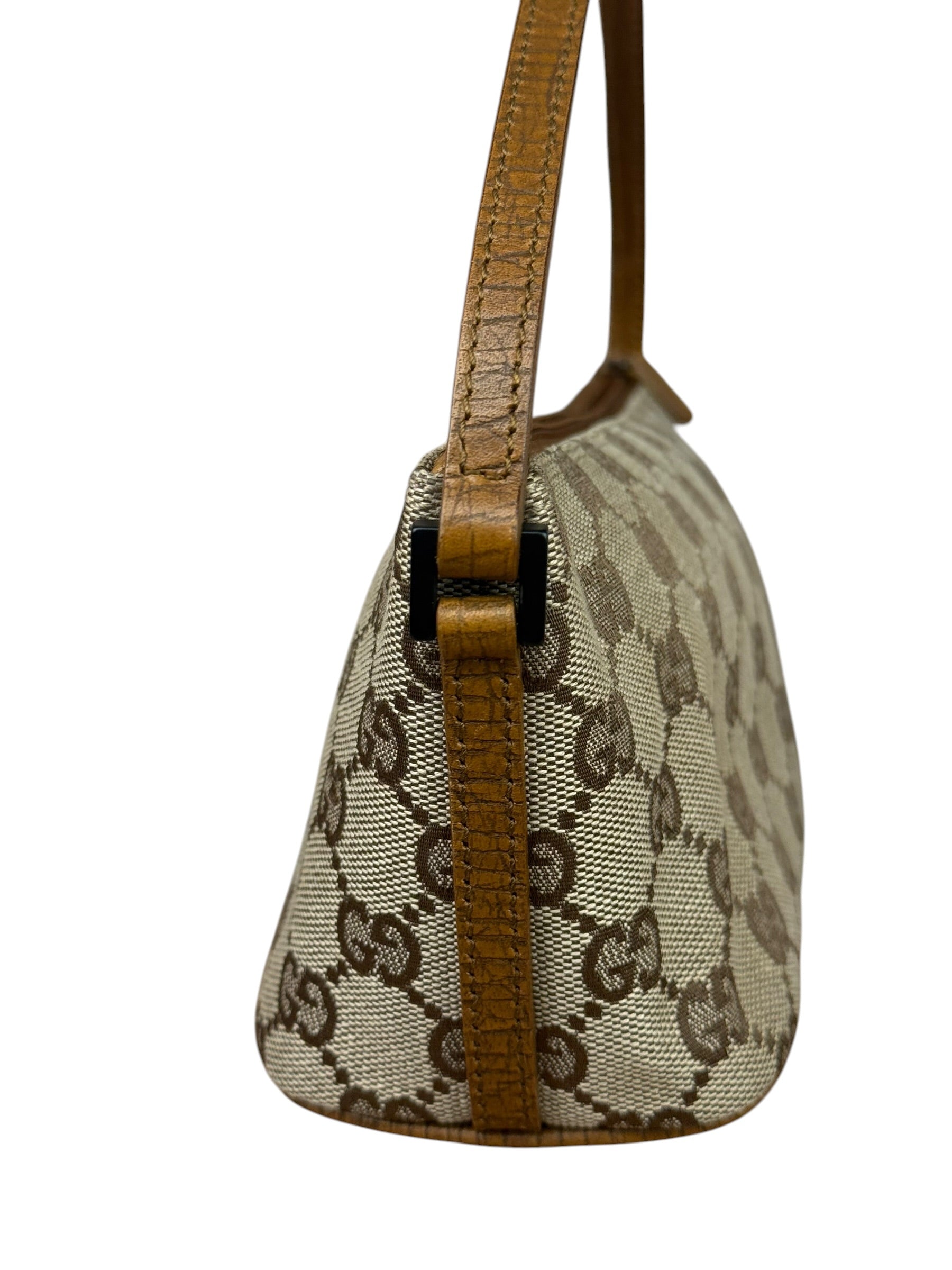 Gucci Brown Leather Trim GG Boat Pochette