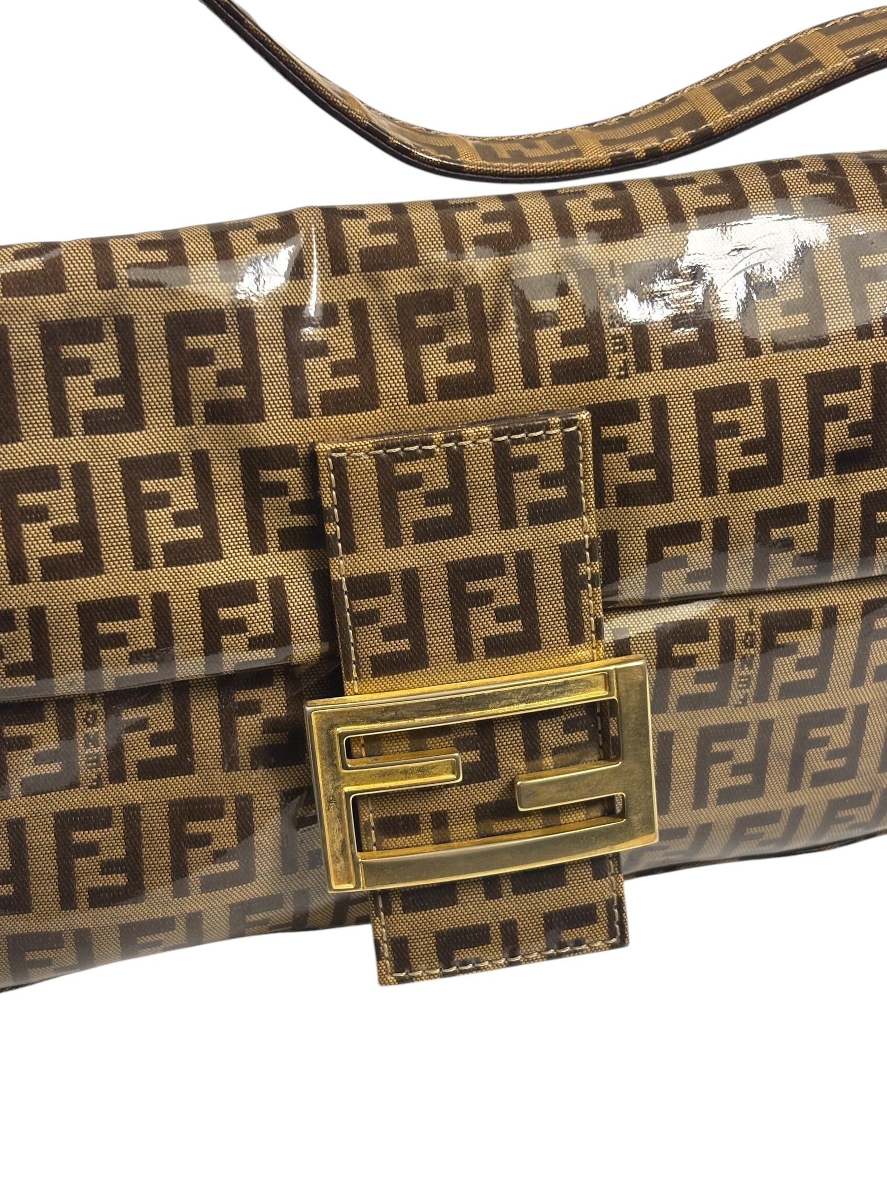 Fendi Brown Vinyl Zucca Baguette