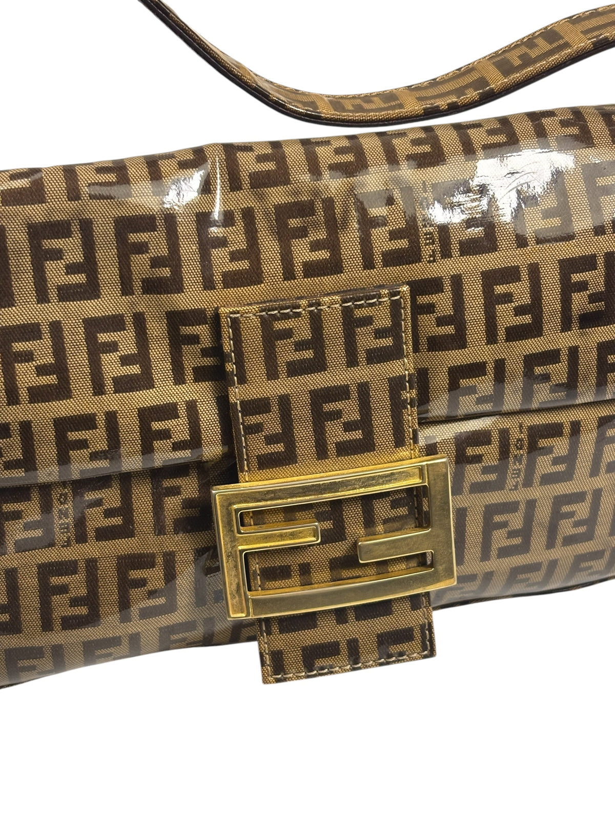 Fendi Brown Vinyl Zucca Baguette