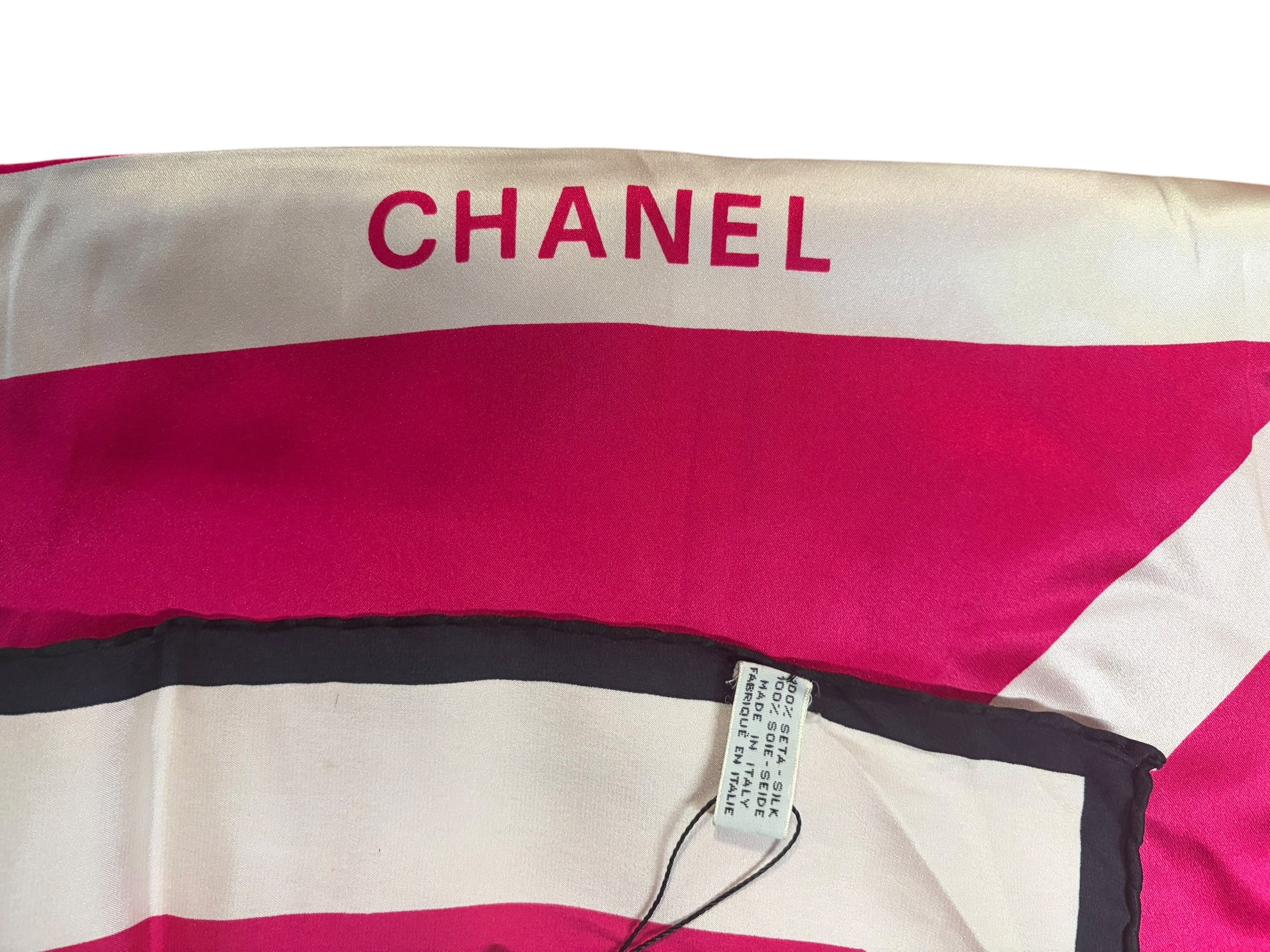 Chanel Pink/White Ribbon Silk Scarf