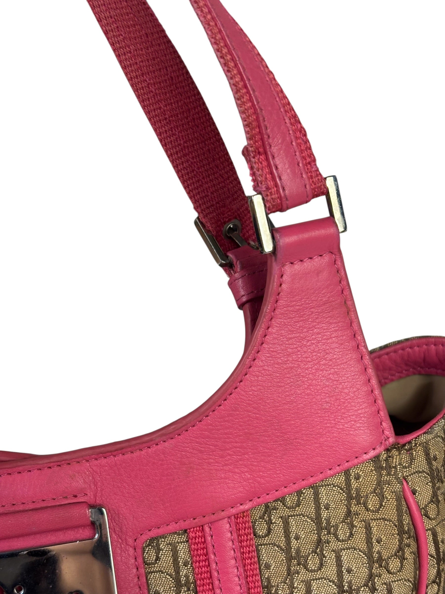 Christian Dior Vintage Pink Leather Trim Diorssimo Street Chic Shoulder Bag
