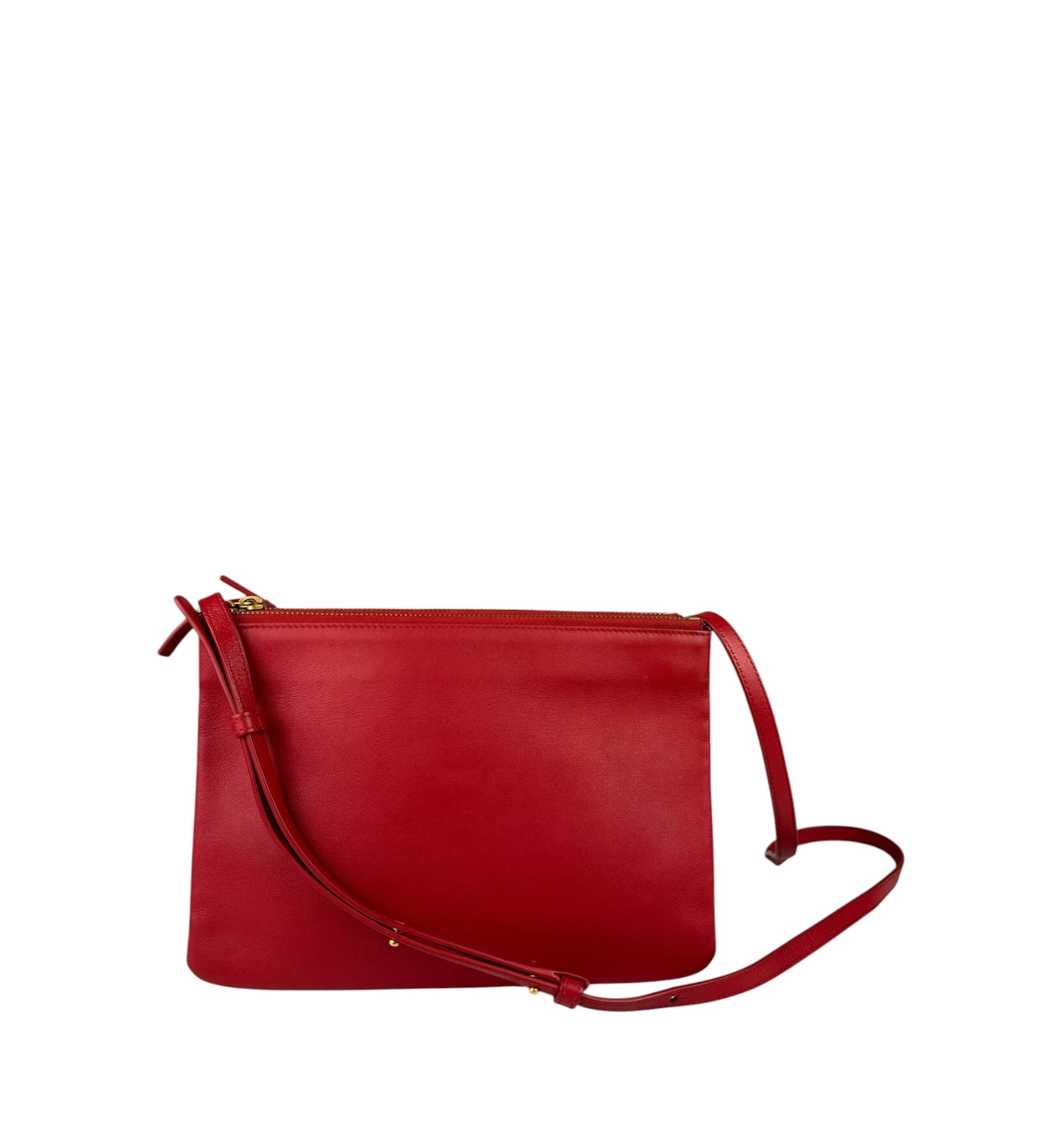 Celine Red Leather Trio Crossbody Bag