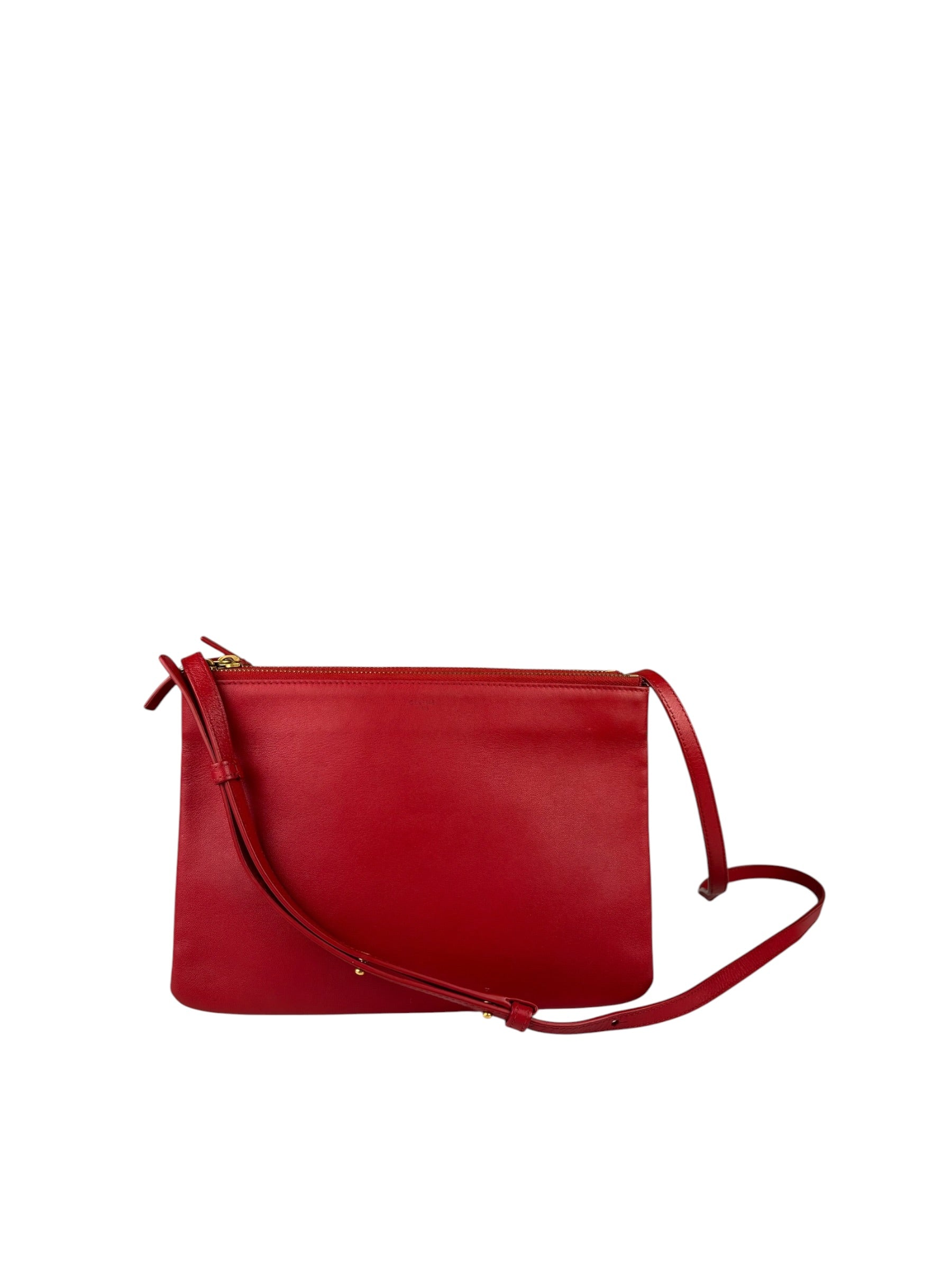 Celine Red Leather Trio Crossbody Bag