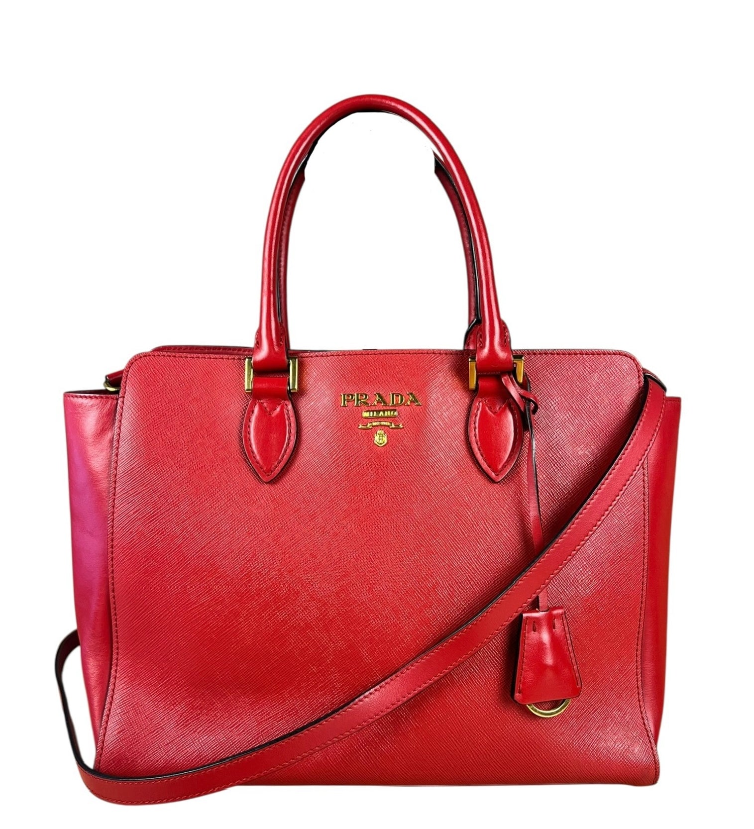 Prada Red Saffiano Leather 2Way Tote