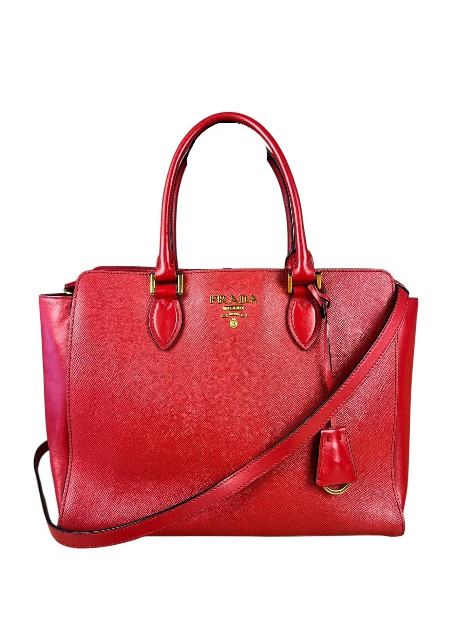 Prada Red Saffiano Leather 2Way Tote