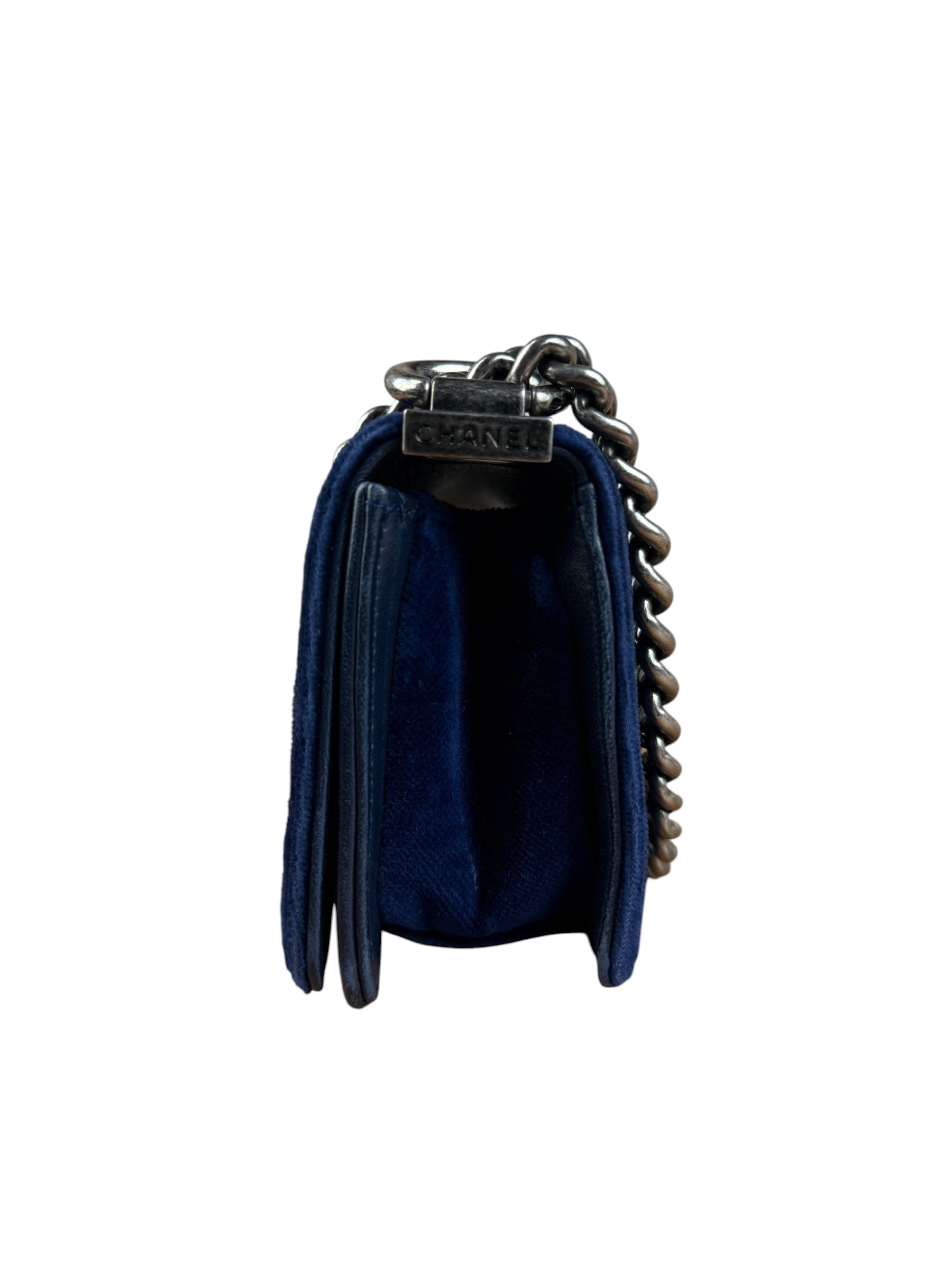 Chanel Blue Velvet Quilted Mini Boy Bag 2012