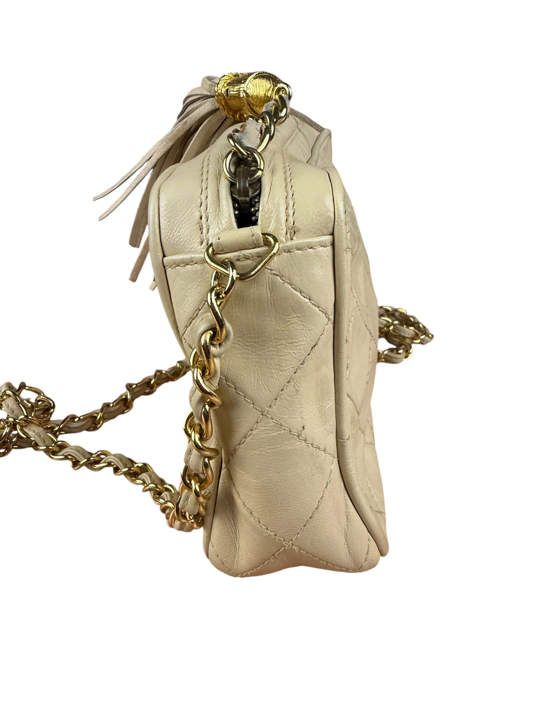 Chanel Beige Quilted Leather Chain Shoulder Bag