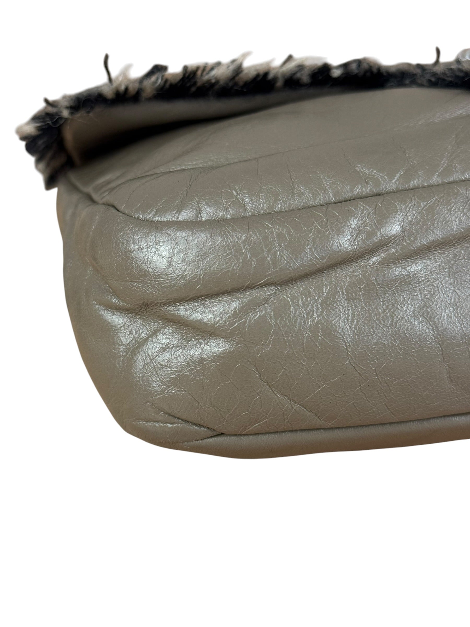Chanel Taupe Leather Funny Tweed Fringe Flap Bag 2010