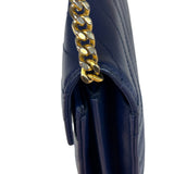 YSL Navy Blue Chevron Leather Cassandre Envelope Wallet On Chain