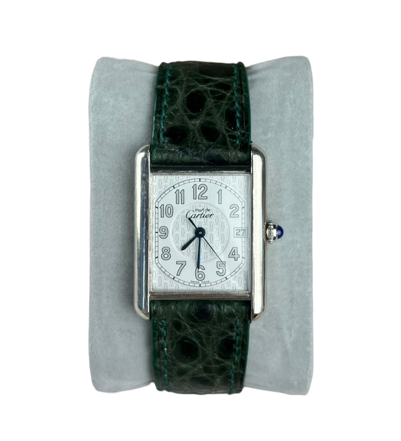 Cartier Must de Tank Green Croc Strap White Dial