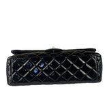 Chanel Black Patent Leather Quilted Leather Double Flap Jumbo Bag 2012