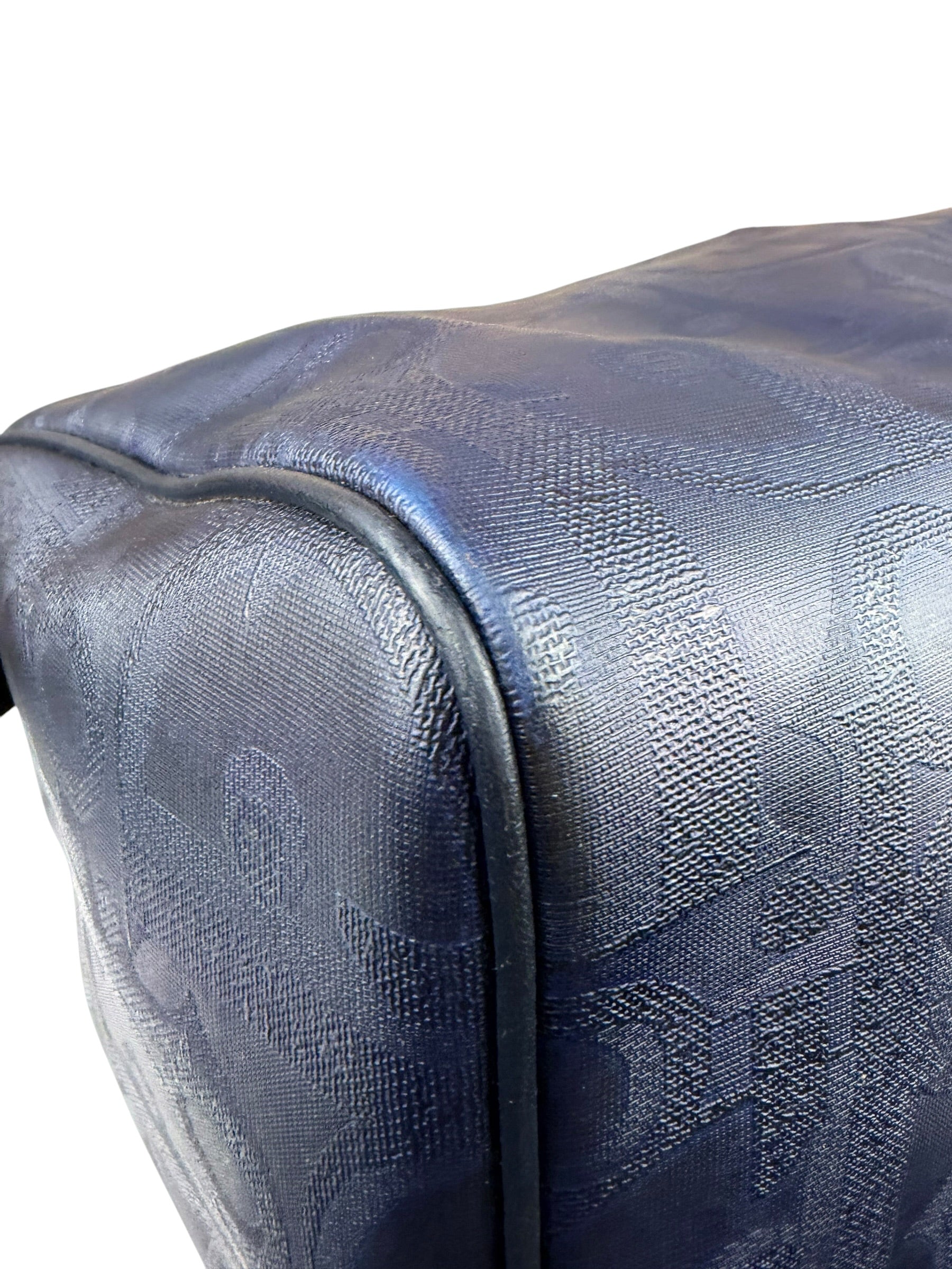 Christian Dior Vintage Navy Coated Canvas Boston Bag