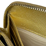 Prada Metallic Gold Saffiano Leather Zip-Around Wallet