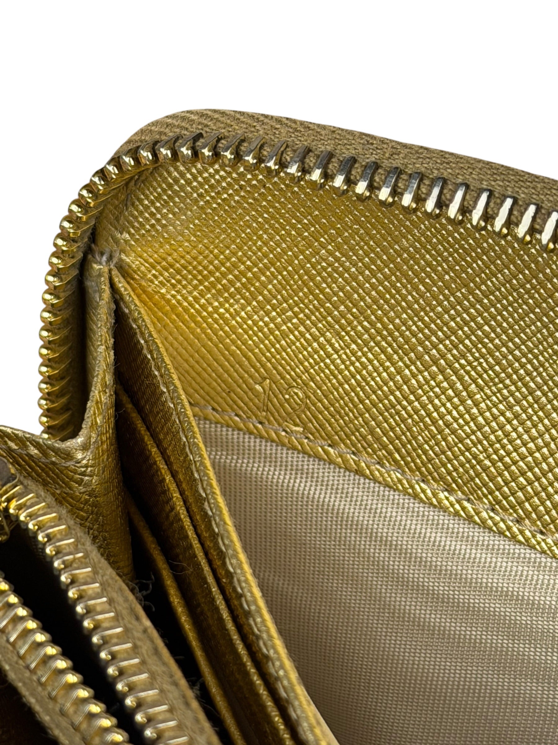 Prada Metallic Gold Saffiano Leather Zip-Around Wallet