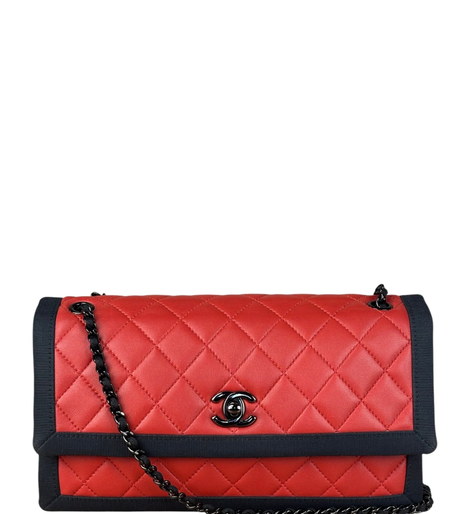 Chanel Red/Blue Grosgrain Ribbon Trim Shoulder Bag-1987