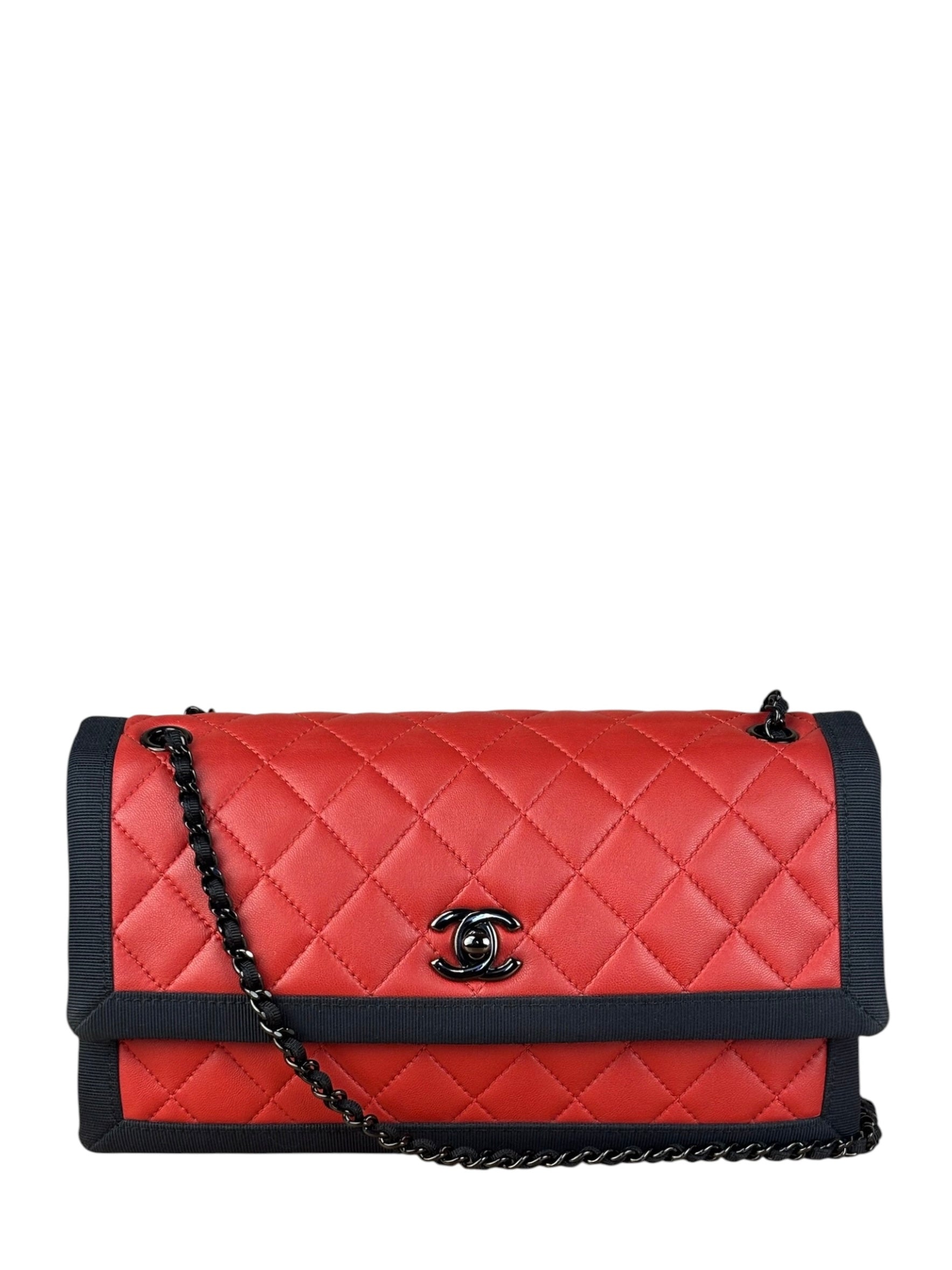 Chanel Red/Blue Grosgrain Ribbon Trim Shoulder Bag-1987