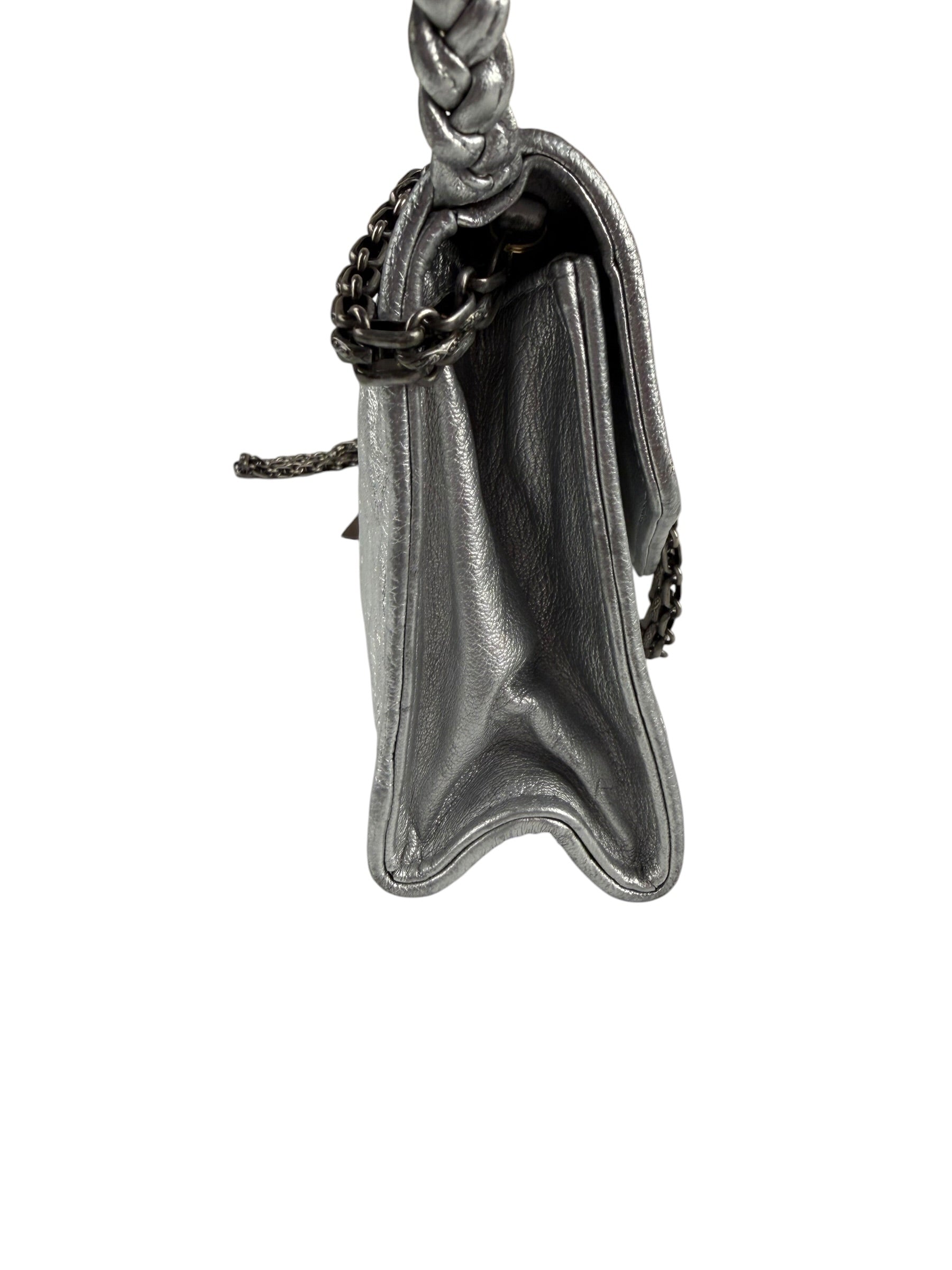 Chanel Vintage Metallic Silver Quilted Tassel Flap Bag 1997