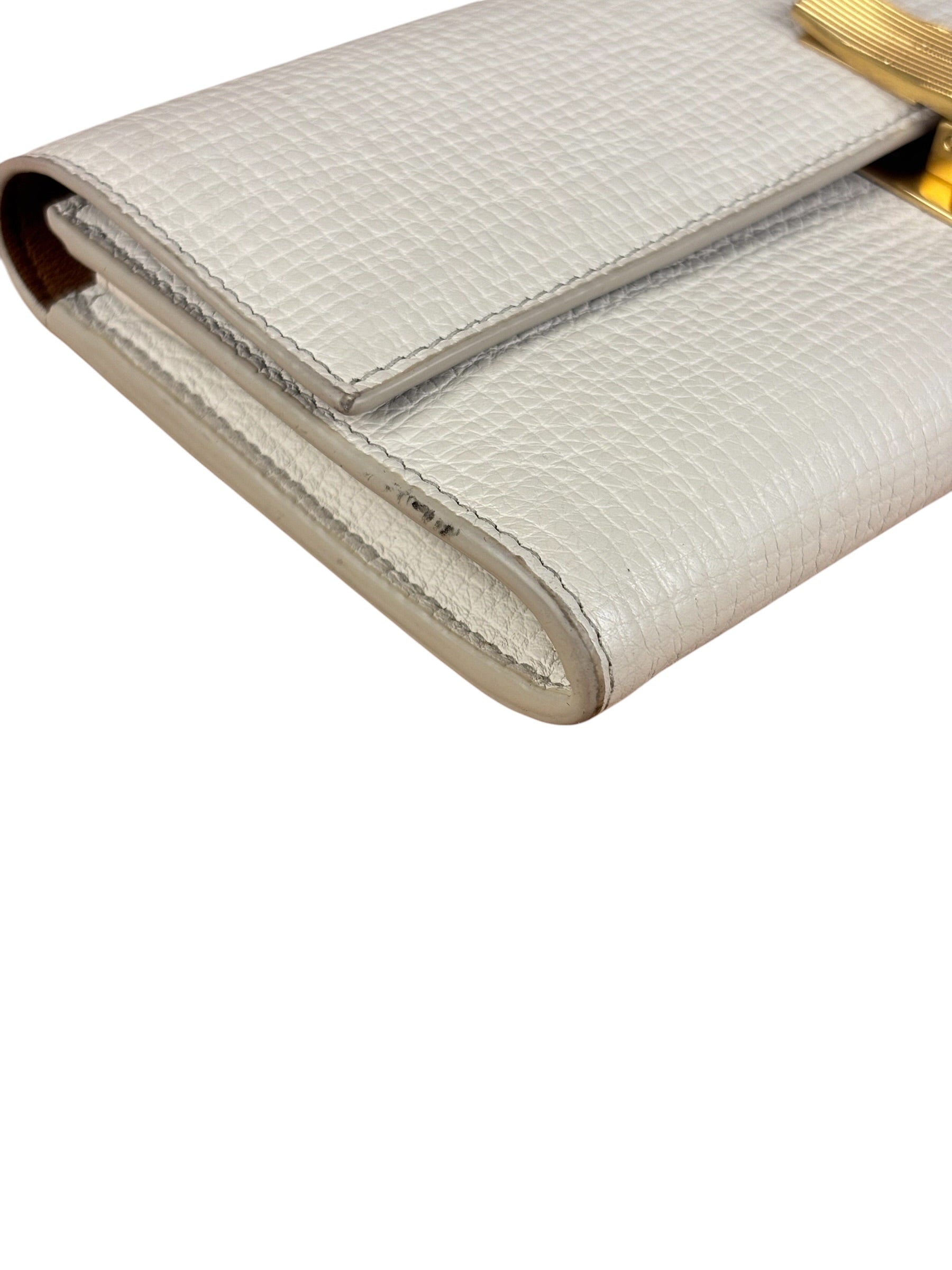 Bottega Veneta White Leather Palmellato Angle Long Wallet