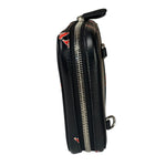 Balenciaga Black Leather Logo Print Phone/Card Holder