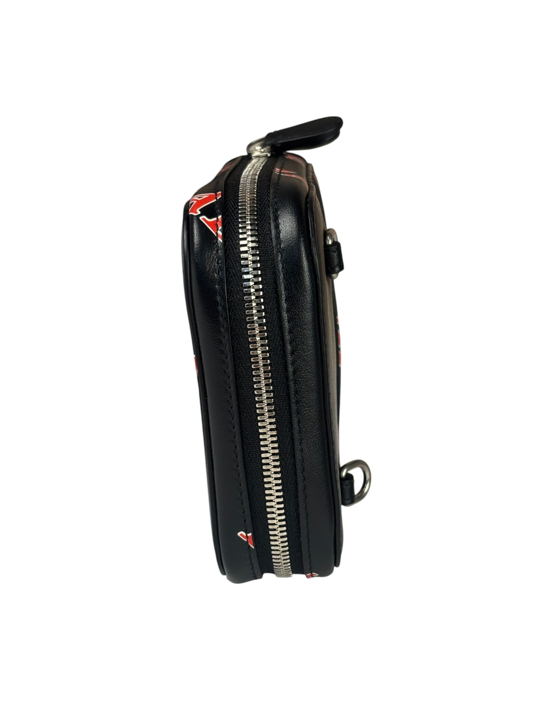 Balenciaga Black Leather Logo Print Phone/Card Holder