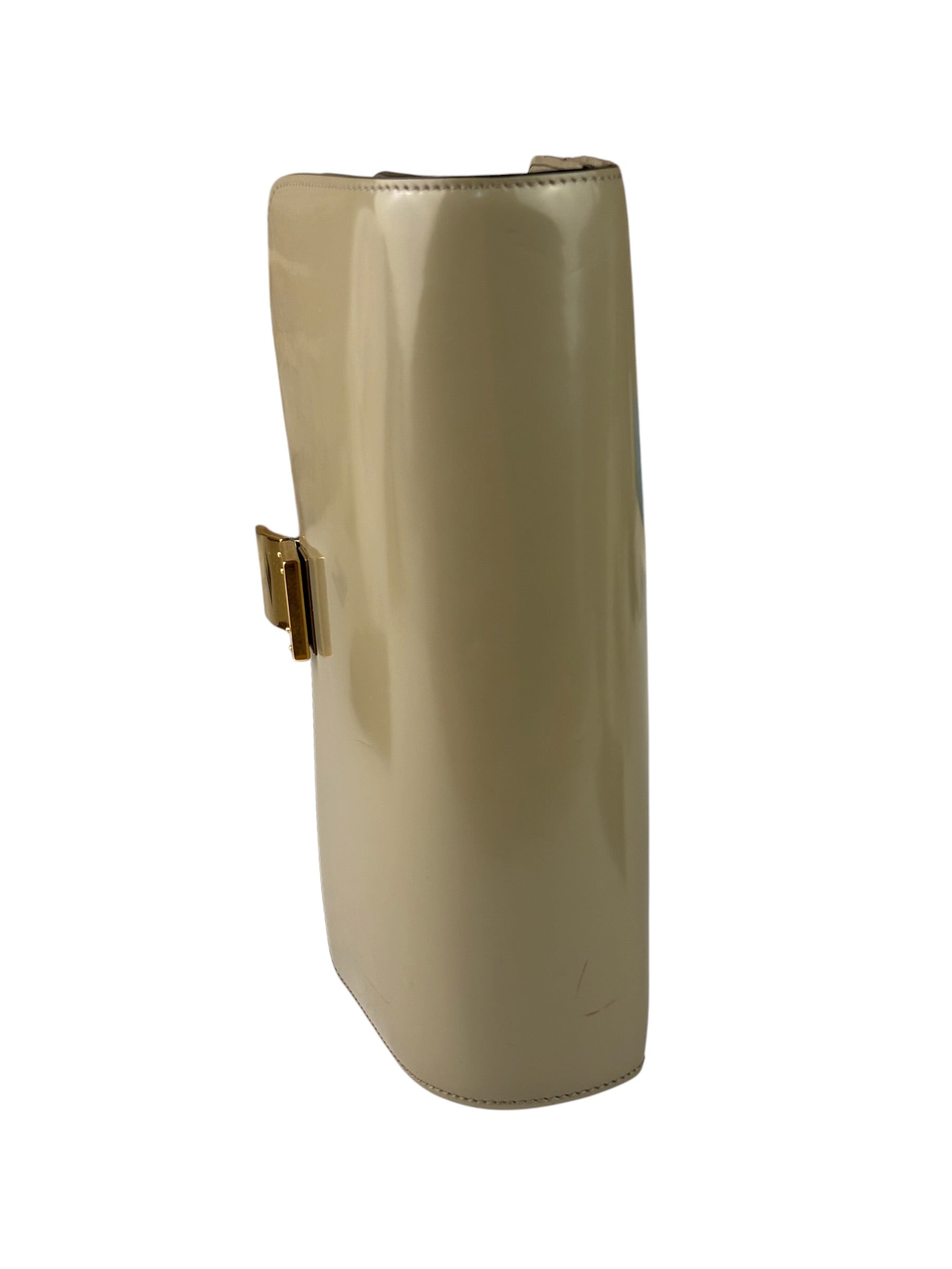 Celine Light Beige Patent Leather Classic Box Shoulder Bag