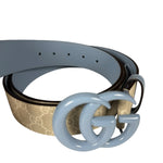 Gucci Belt GG Supreme White with Blue Buckle
