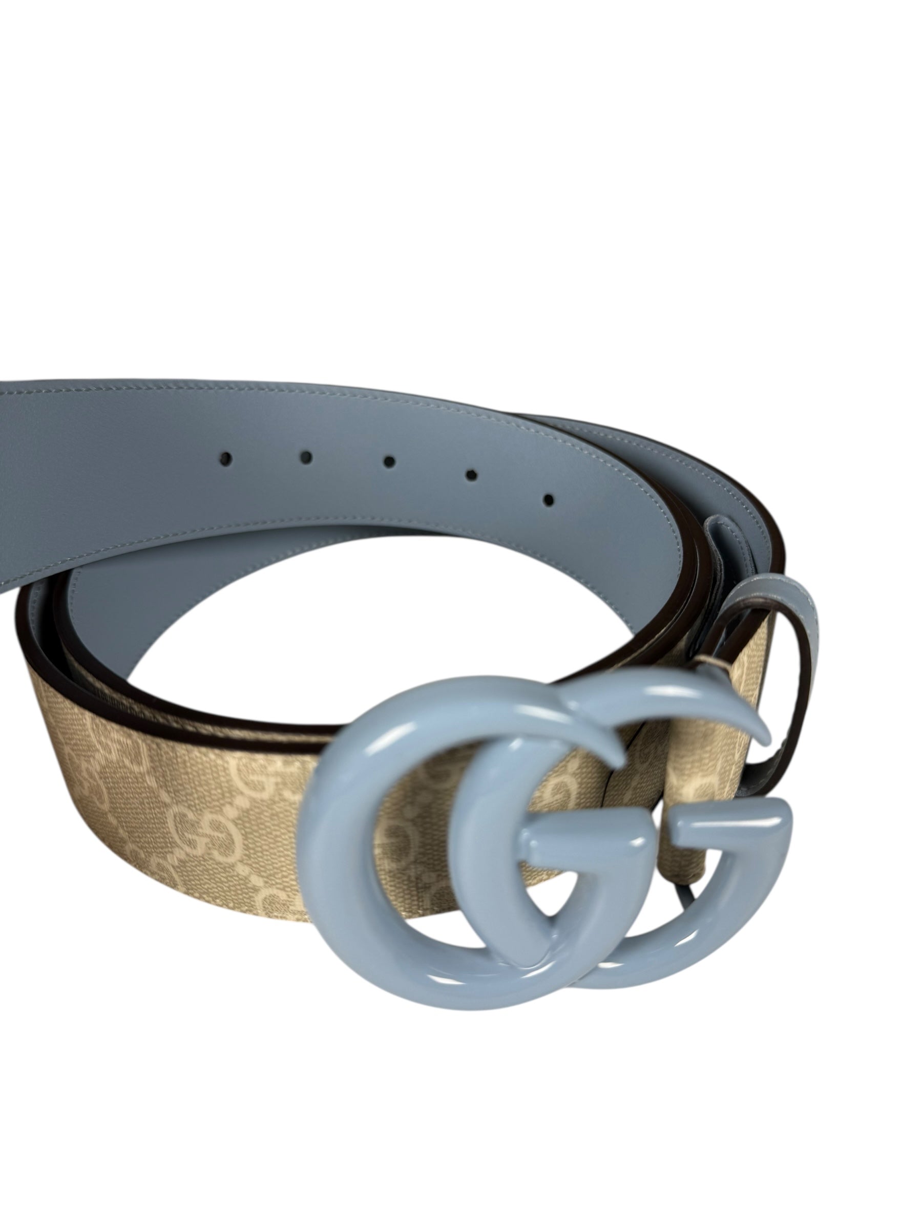 Gucci Belt GG Supreme White with Blue Buckle