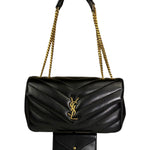 YSL Black Lambskin Matelasse Medium Loulou Shoulder Bag