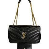 YSL Black Lambskin Matelasse Medium Loulou Shoulder Bag