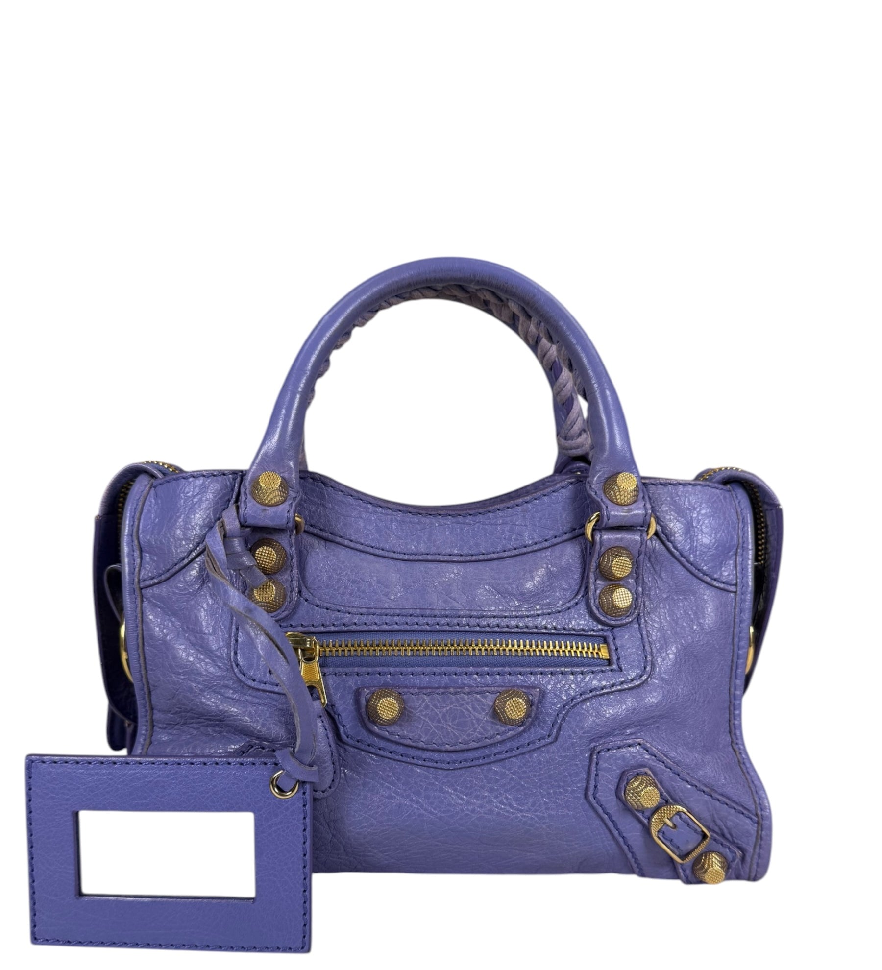 Balenciaga Purple Lambskin Moto City Two-Way Bag