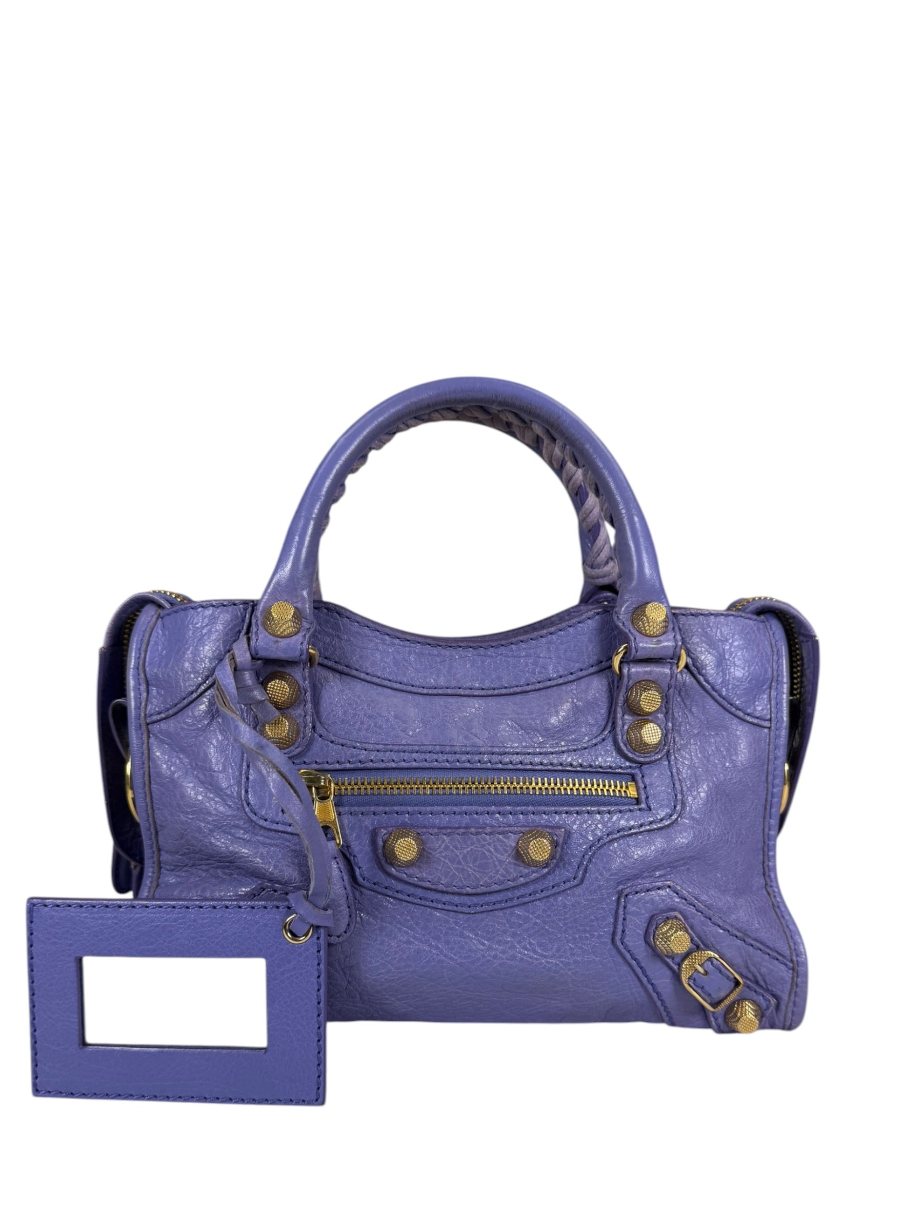 Balenciaga Purple Lambskin Moto City Two-Way Bag